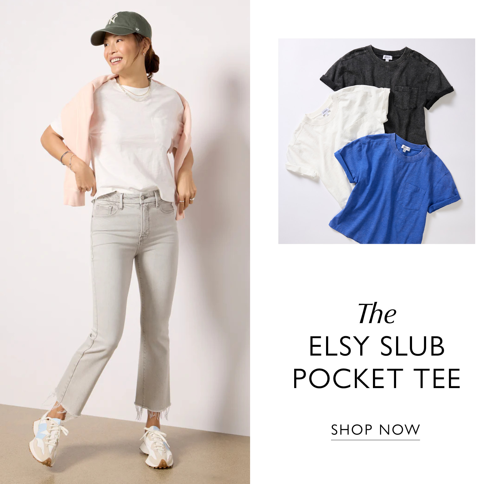 The Elsy Slub Pocket Tee. Image of woman in Elsy. SHOP NOW