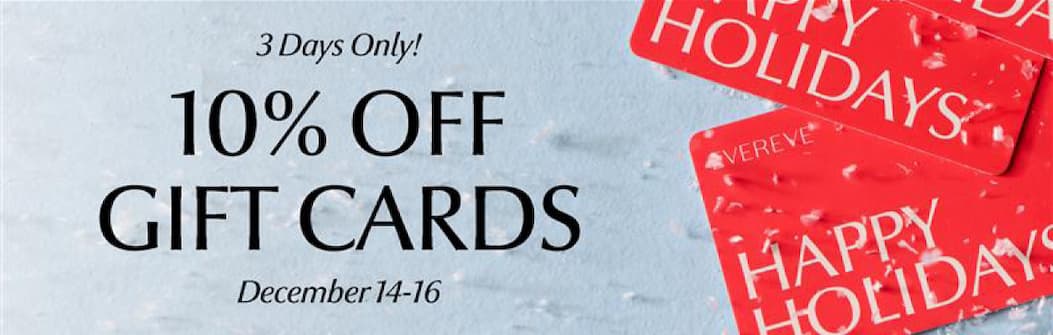3 days only! 10% off gift cards December 14-16. Images of gift cards.