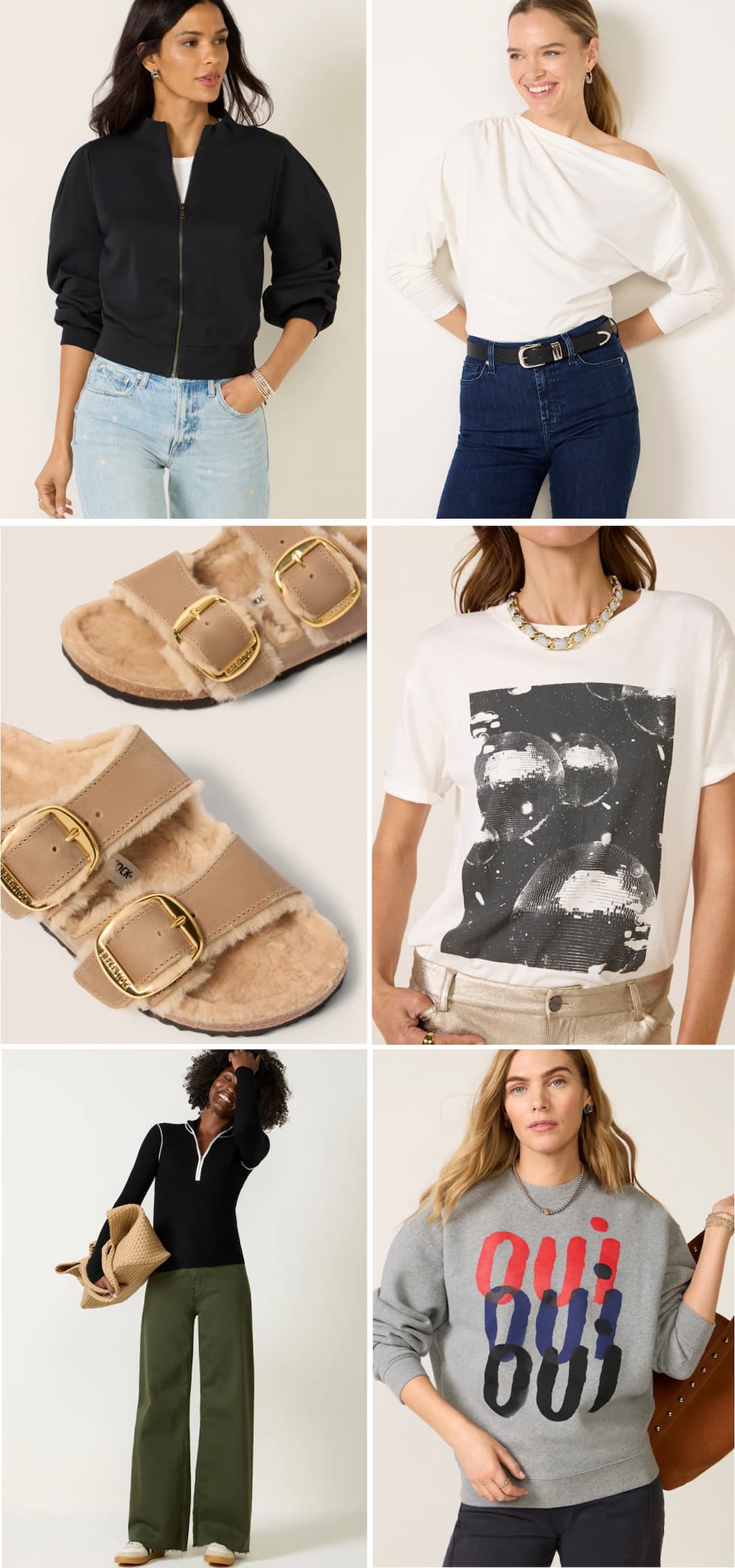 Grid of 6 images of new arrival looks. 