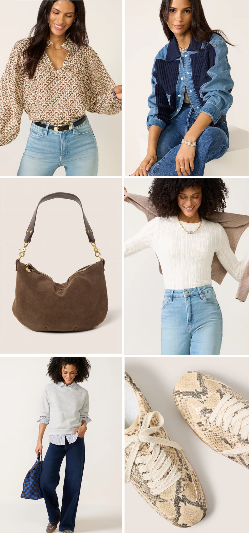 Grid of 6 images of new arrival looks. 