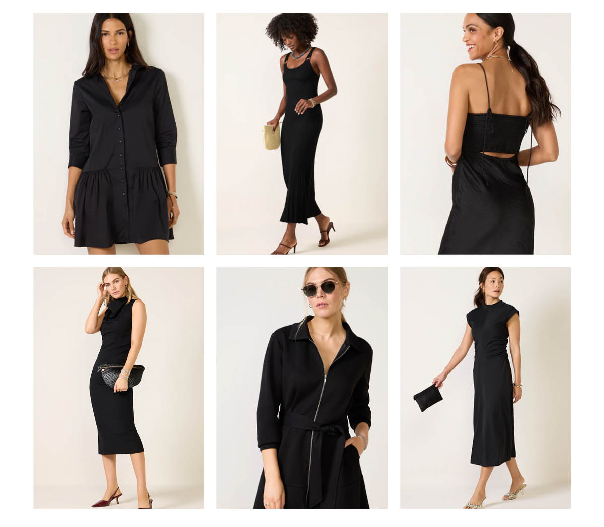 Images of models in little black dresses. 