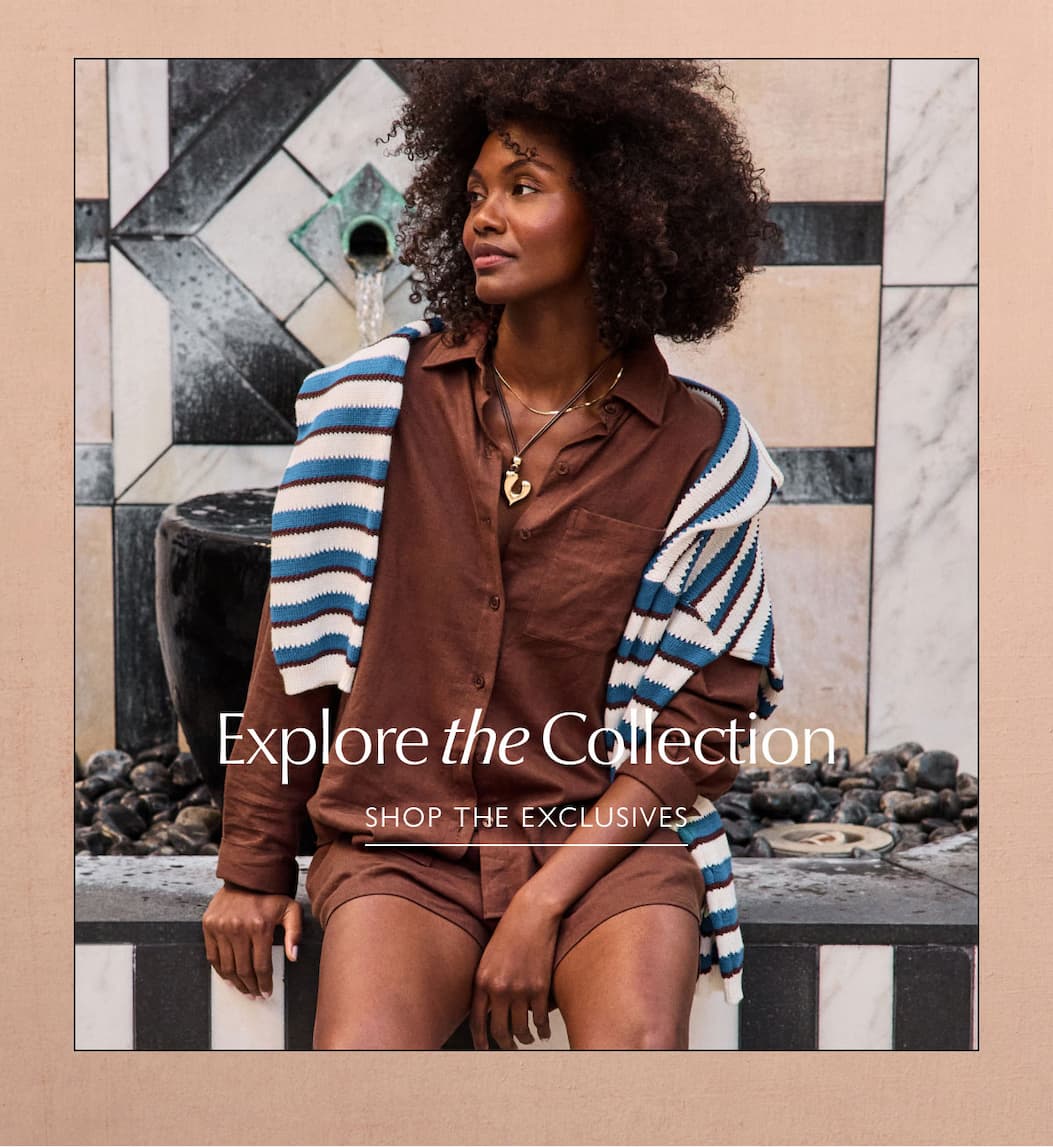 EXPLORE THE COLLECTION Image of model in collab look. SHOP THE EXCLUSIVES