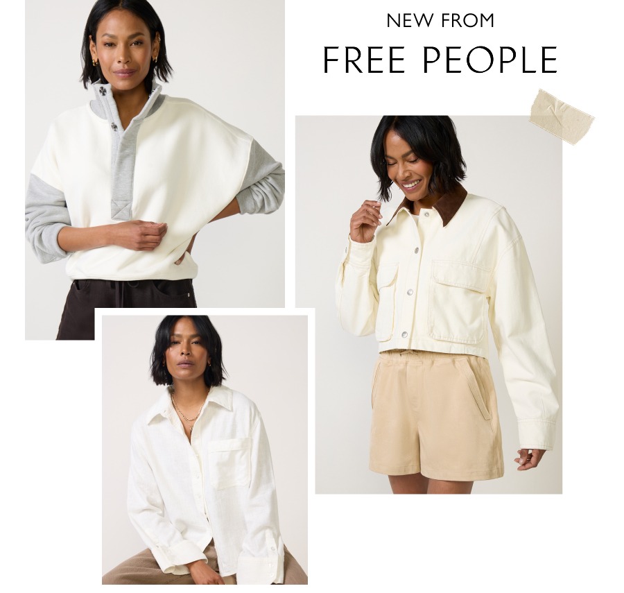 New from Free People. Images of model in new Free People looks.