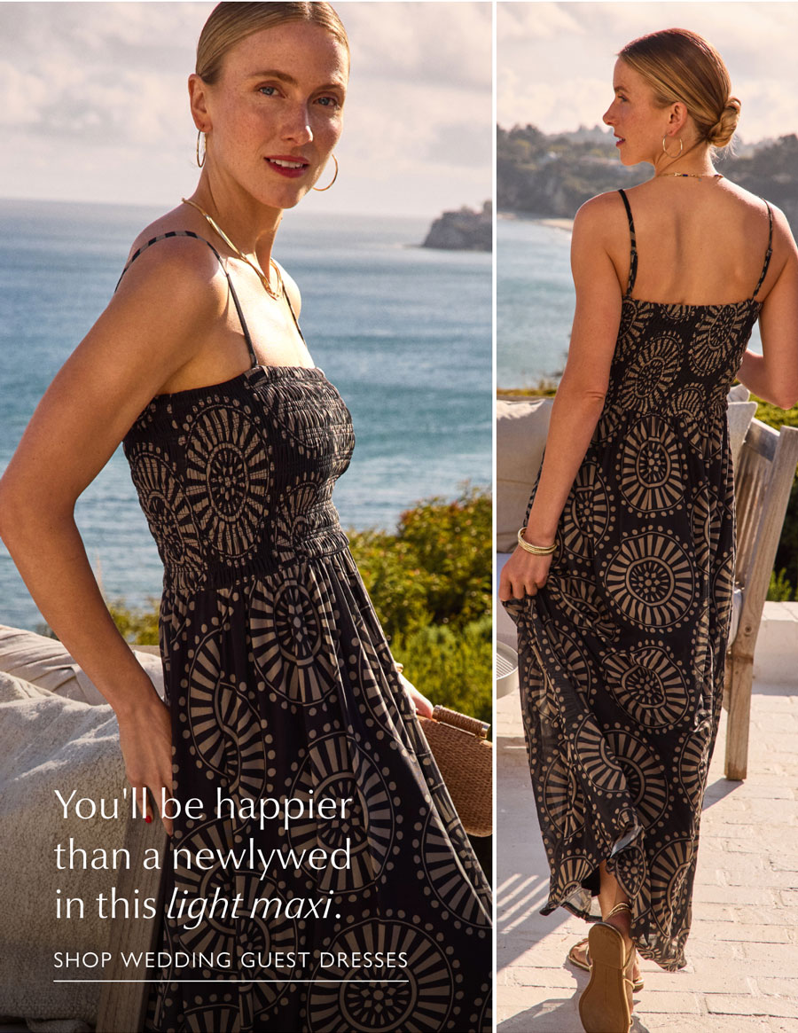 You'll be happier than a newlywed in this light maxi. Dual images of model in light maxi dress from EVEREVE. SHOP WEDDING GUEST DRESSES