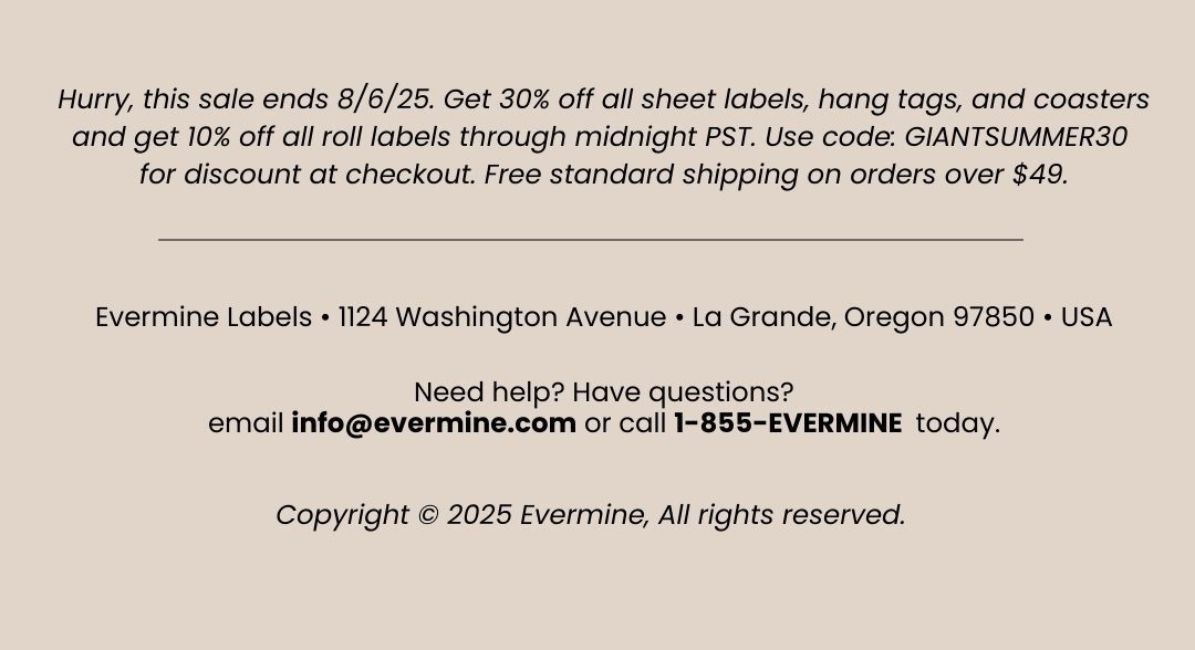 10% off roll labels. Sale ends 6/8/25