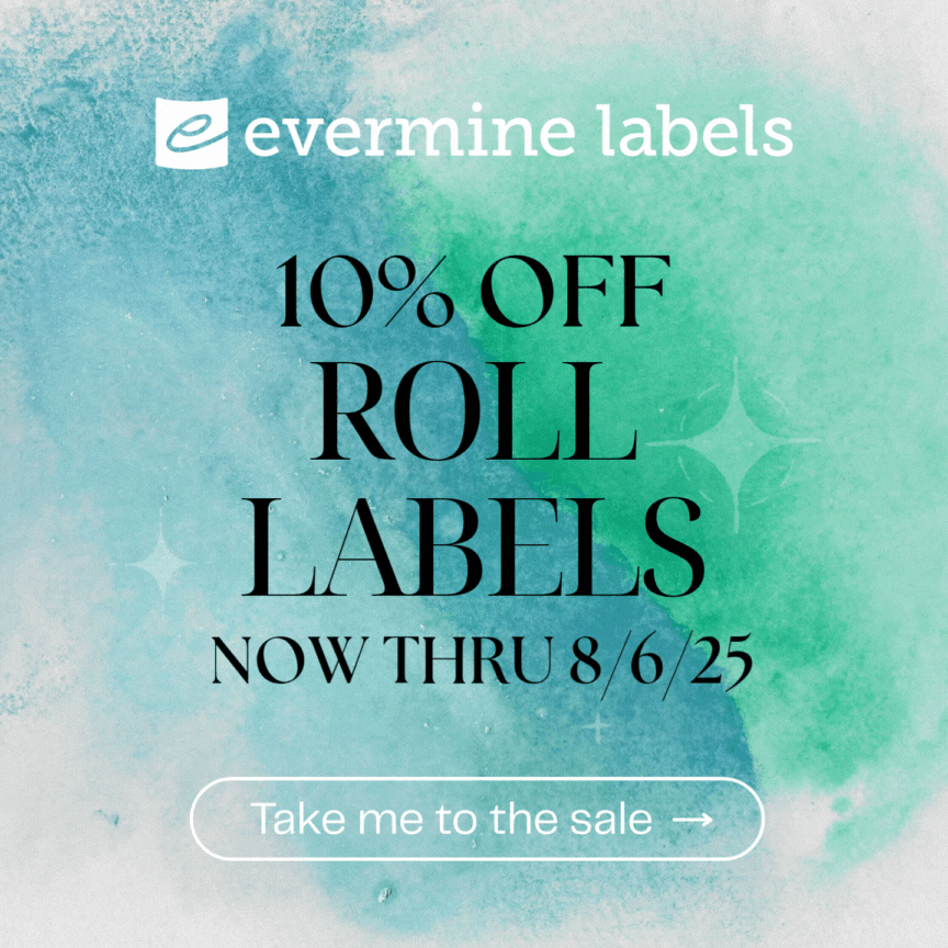 10% off roll labels; 30% off sheet labels, hang tags and coasters
