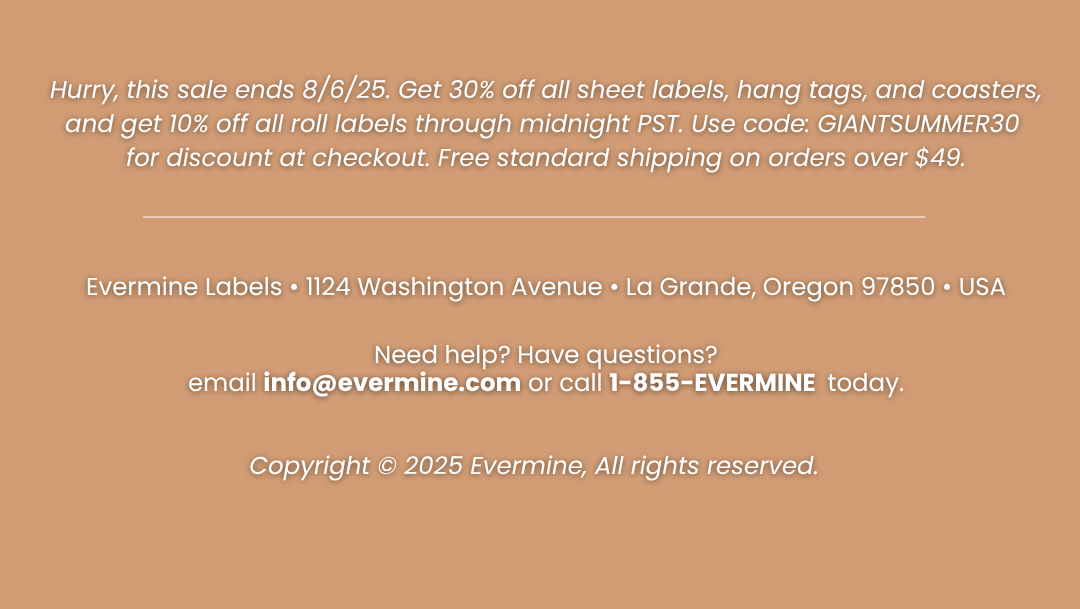10% off roll labels. Sale ends 8/6/25