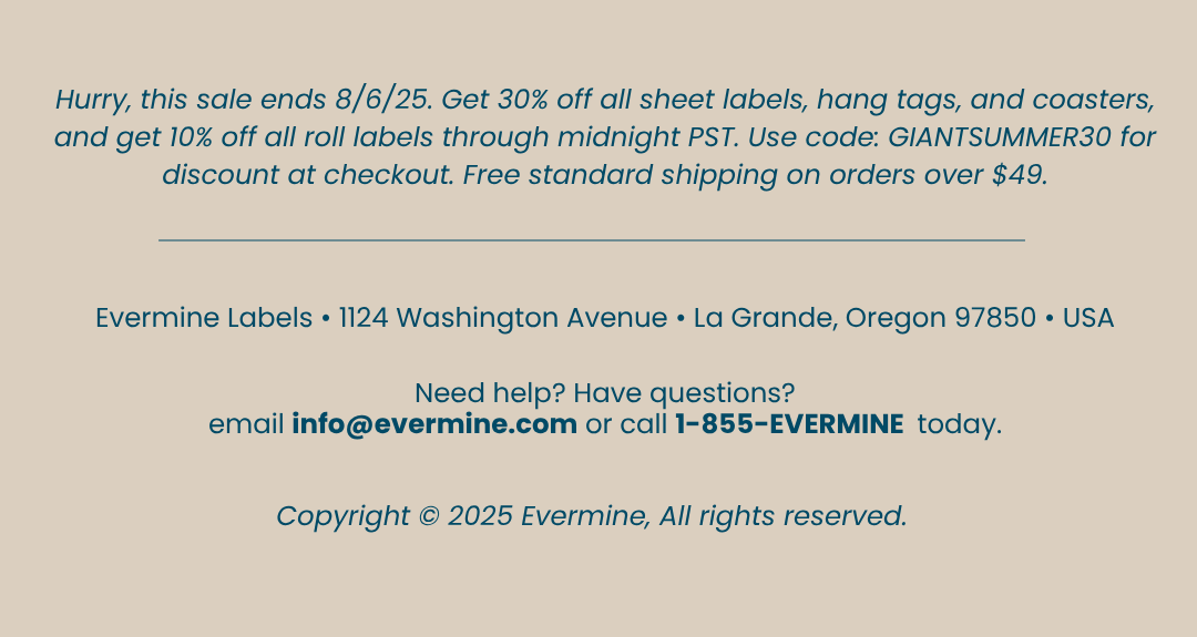10% off roll labels. Sale ends 8/6/25