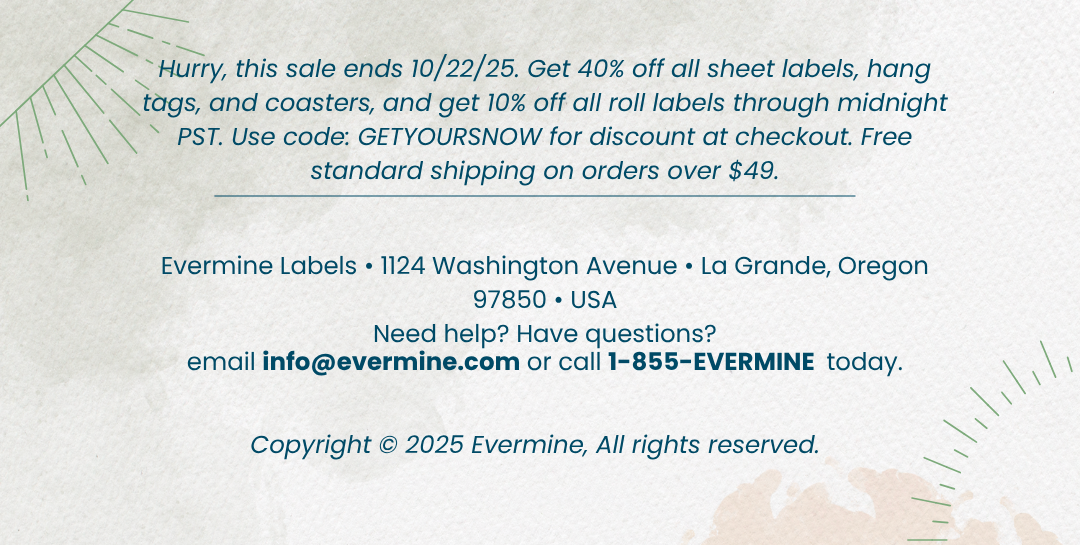 40% off sheet labels, hang tags & coasters