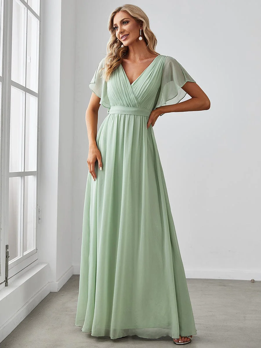 Image of Flowy Pleated A-Line Chiffon Tie-Waist Bridesmaid Dress