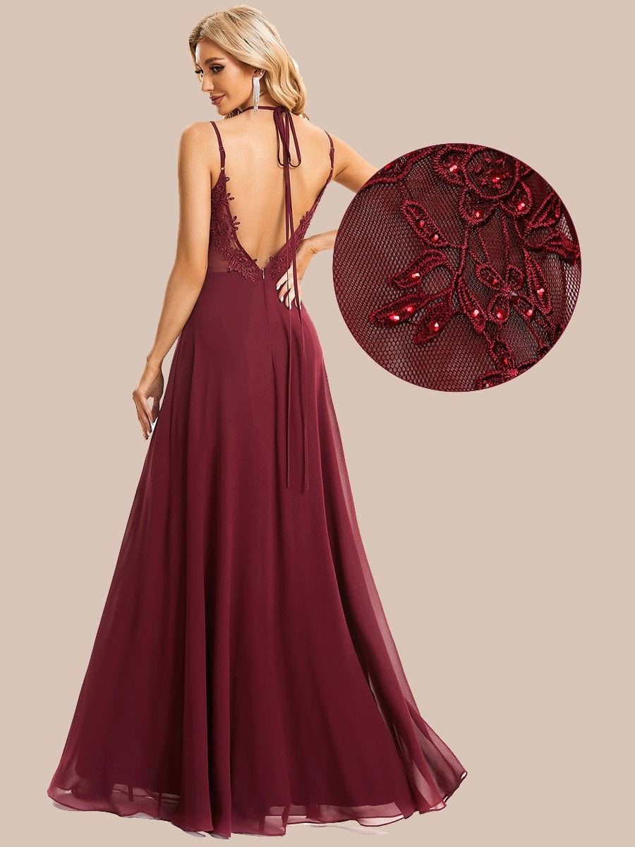 Image of Convertible Chiffon Lace Open Back Spaghetti Straps Bridesmaid Dress