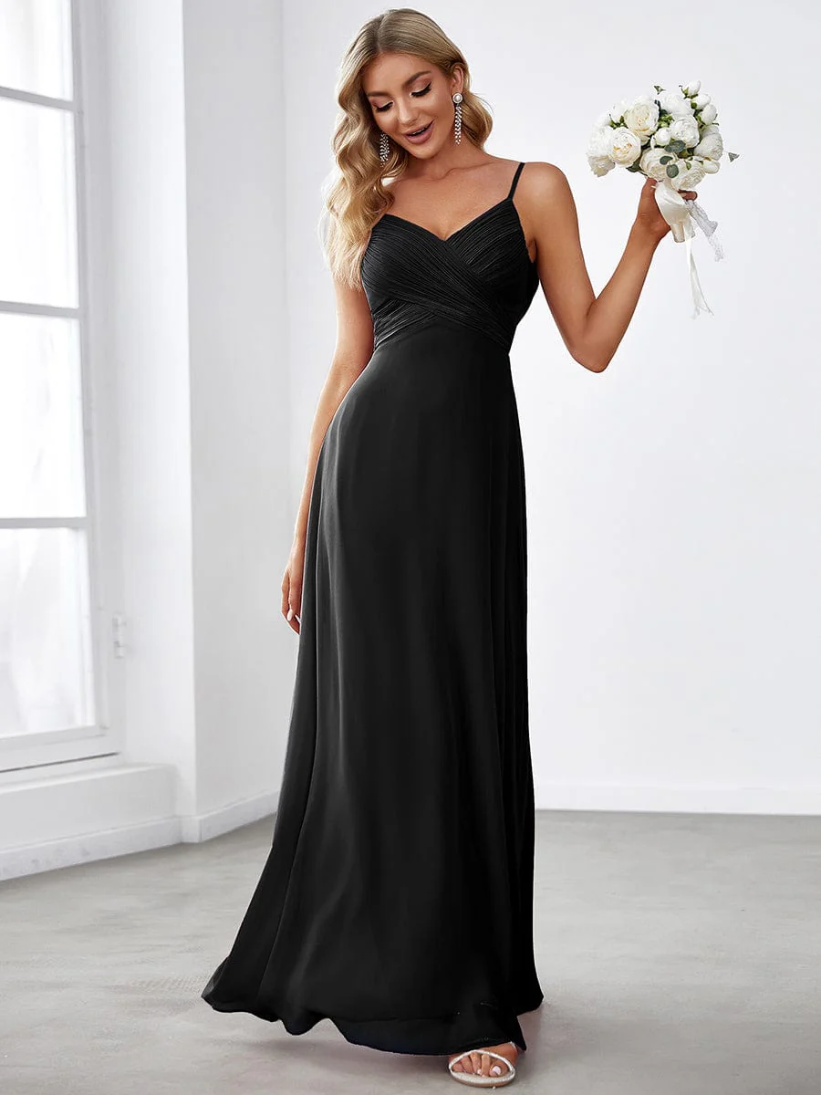 Image of Criss-Cross V-Neck Chiffon Backless A-Line Bridesmaid Dress