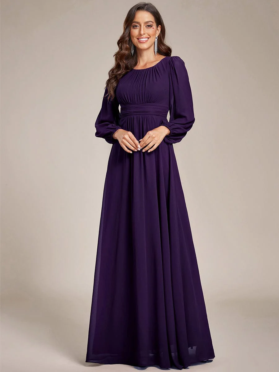 Image of Chiffon High Empire Waist Puff Sleeve Mother Dress
