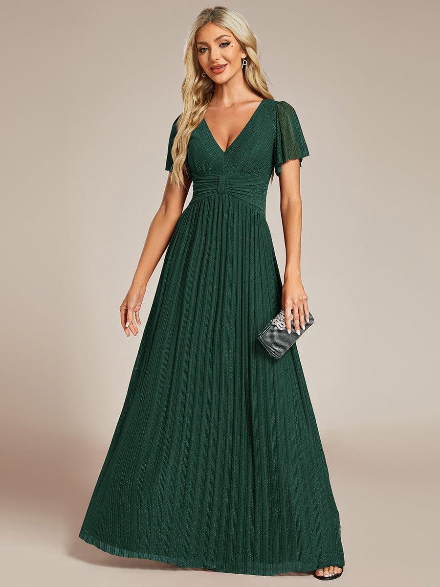 Image of ever DAPHNE|V-Neck Glittery Short Sleeves Formal Evening Dress with Empire Waist