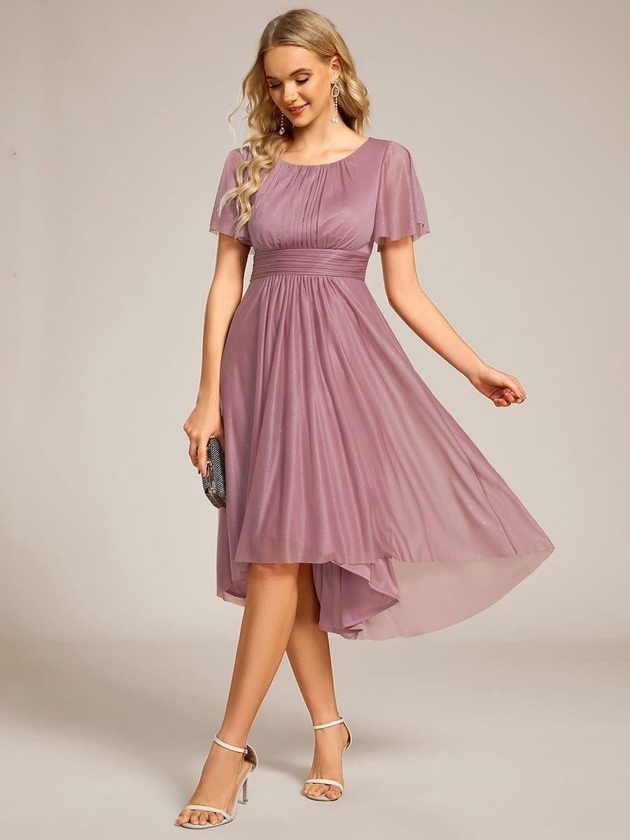 Image of ever CLARYN|Glitter Short Sleeves Round Neck Midi Formal Dress