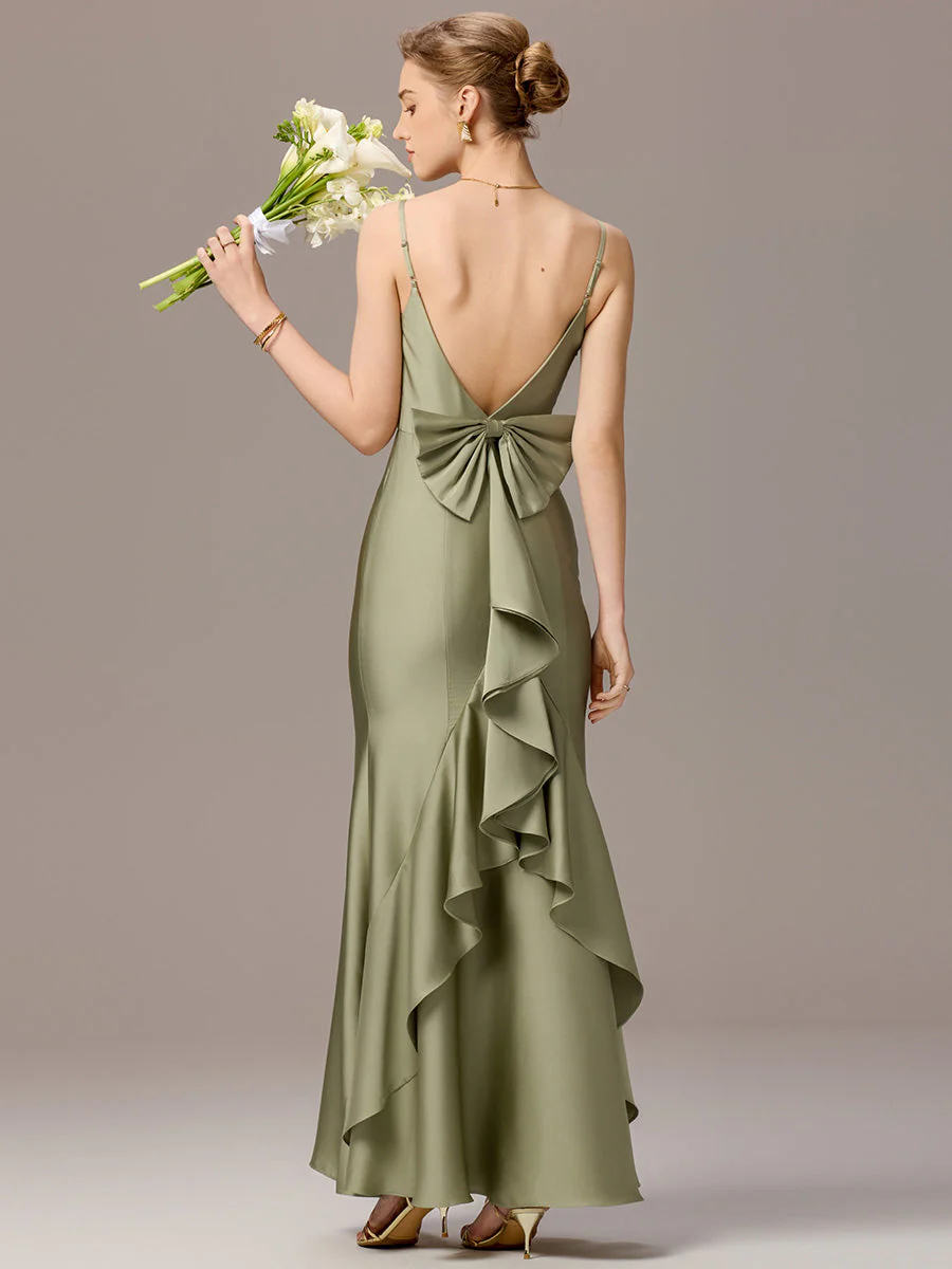 Image of Mermaid Bow Stretch Satin Maxi Bridesmaid Dress