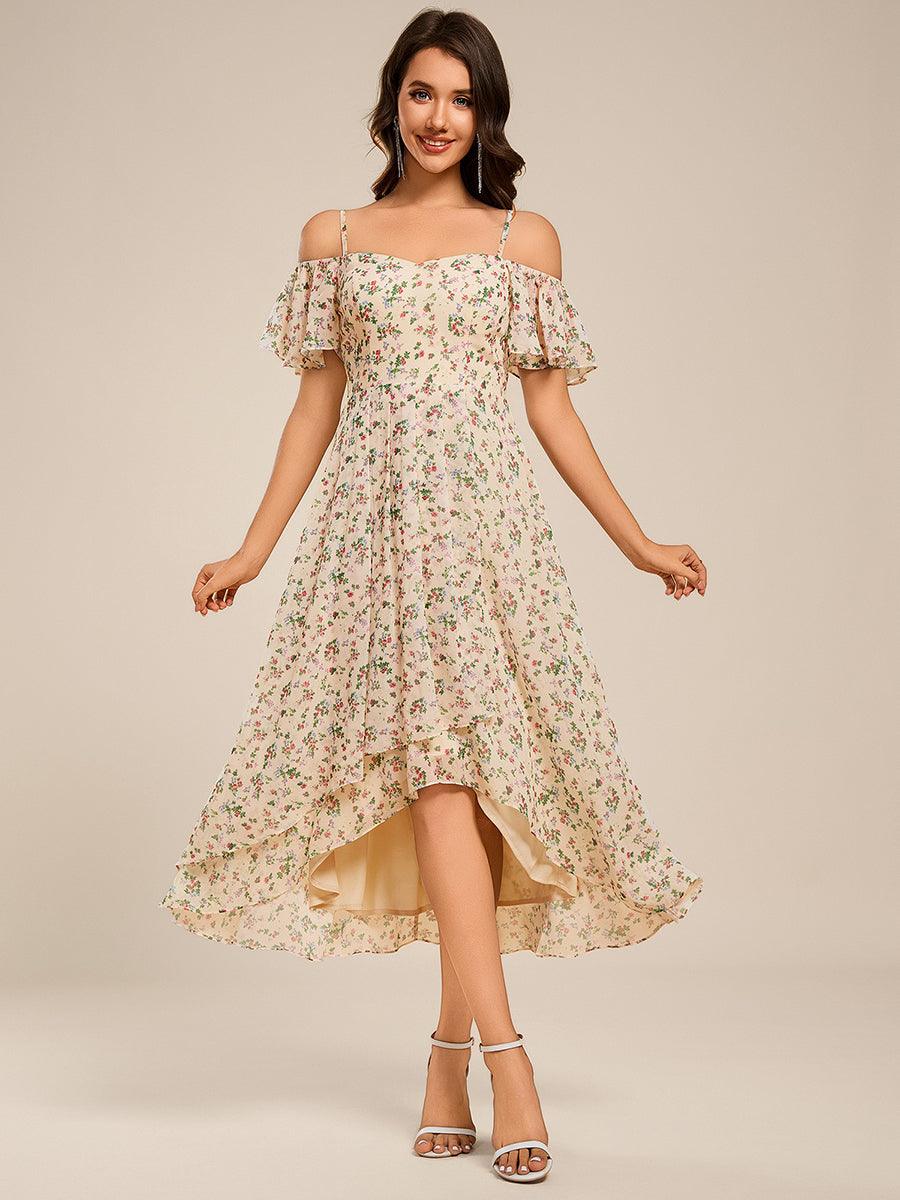 Image of ever JORDANE|Spaghetti Strap Cold Shoulder Chiffon A-Line Midi Wedding Guest Dress