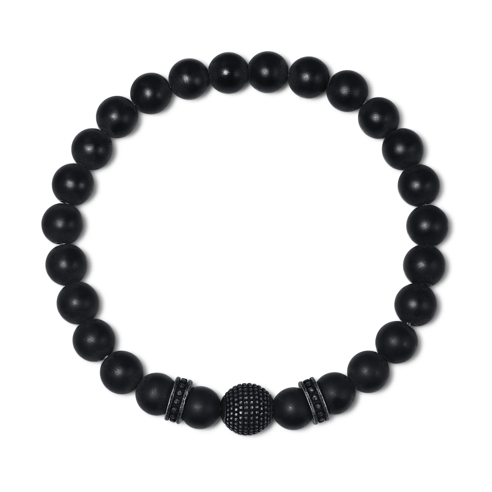 Image of Men's Black Lava and Stainless Steel Beaded Bracelet