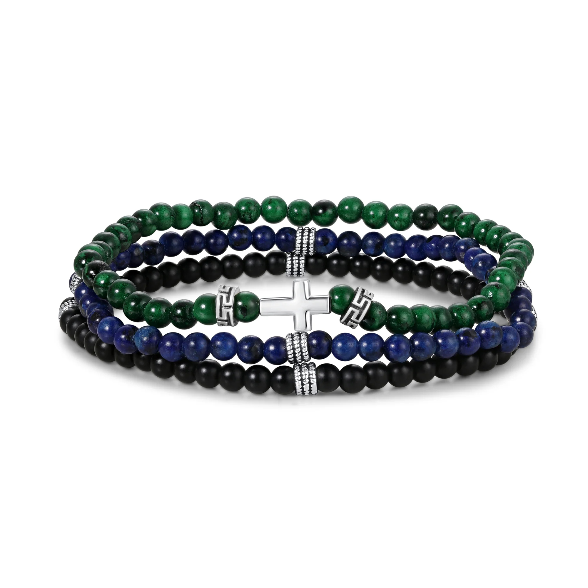 Image of Men's Sterling Silver Beaded Bracelet Set