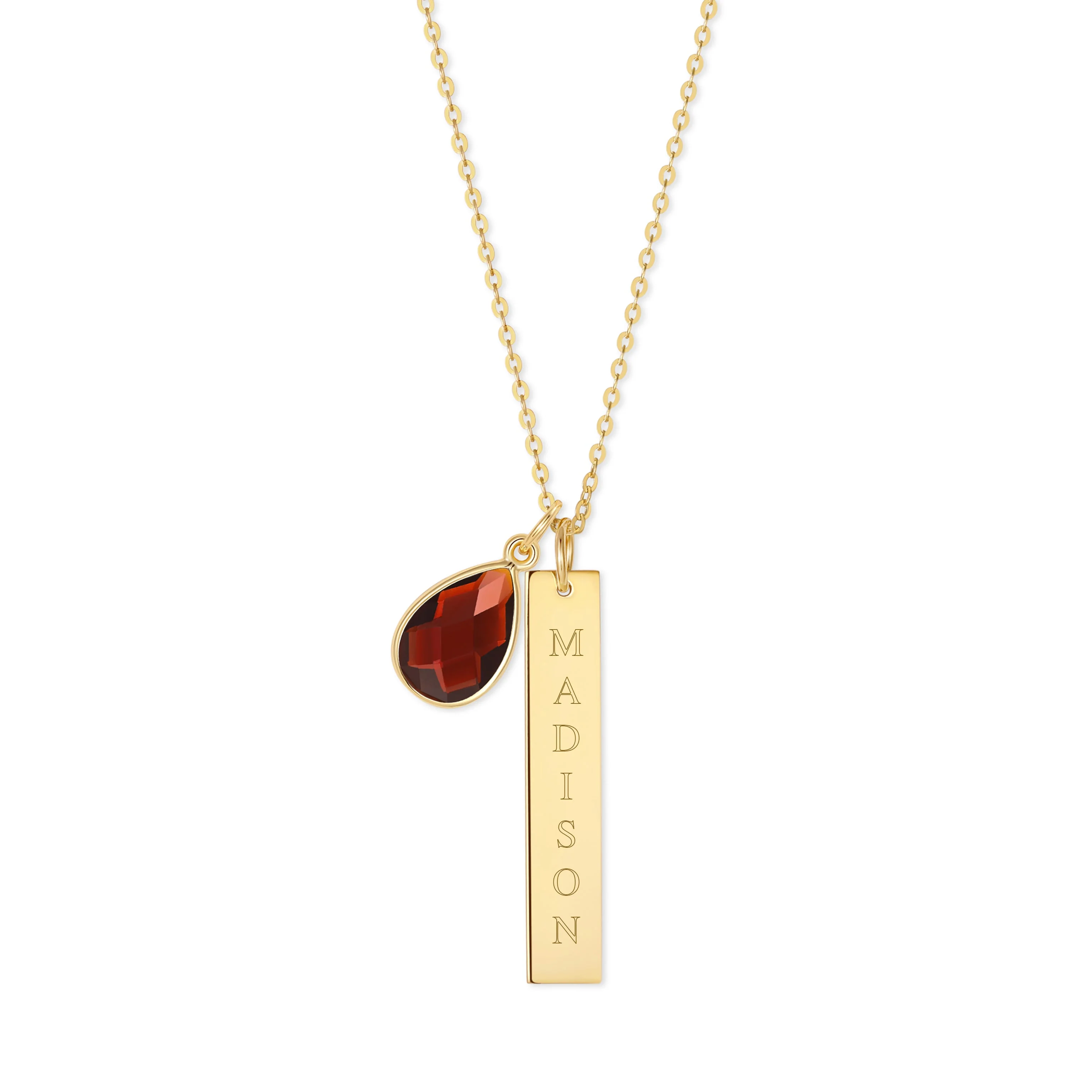 Image of Custom Vertical Name Bar Necklace with Custom Birthstone