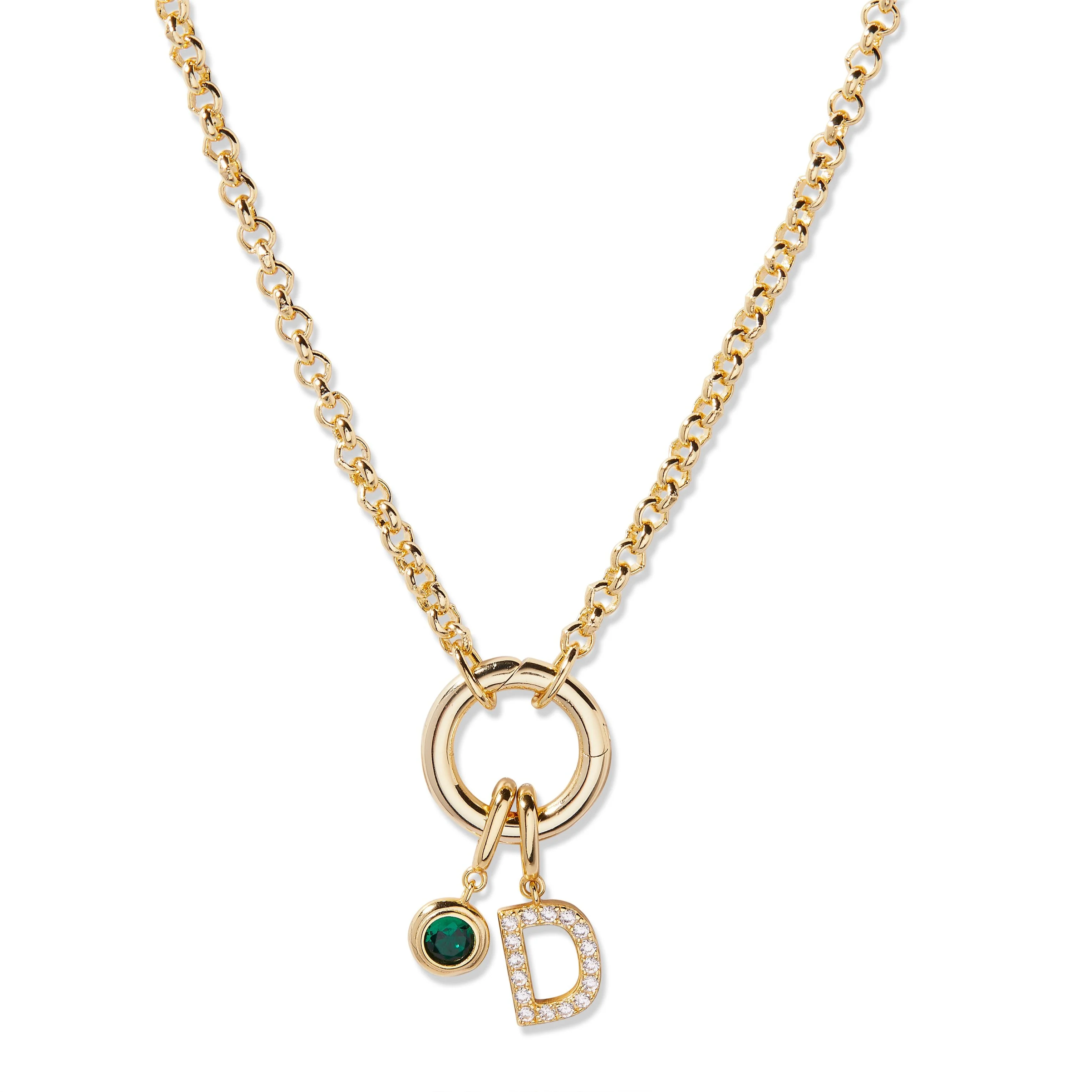 Image of Custom Birthstone and Initial Charm Necklace
