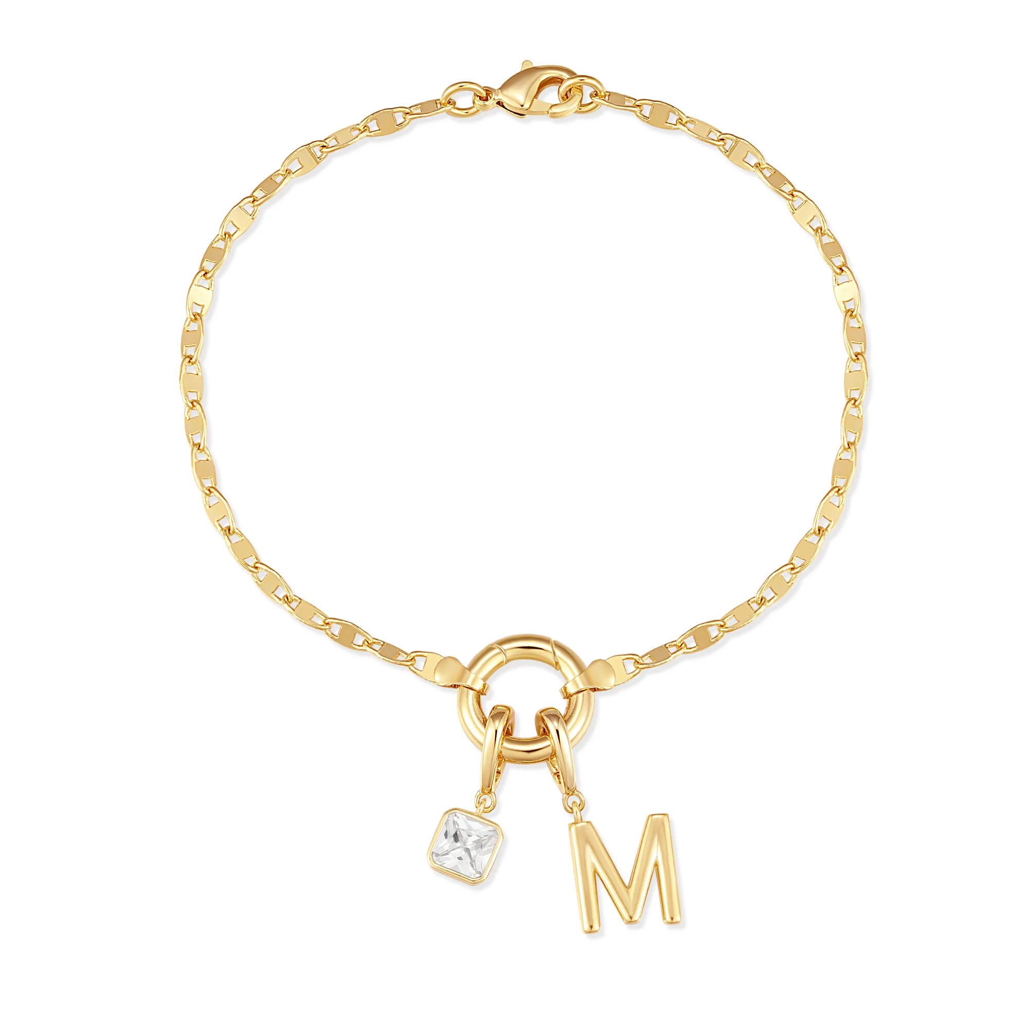 Image of Custom Birthstone and Initial Mirror Charm Bracelet