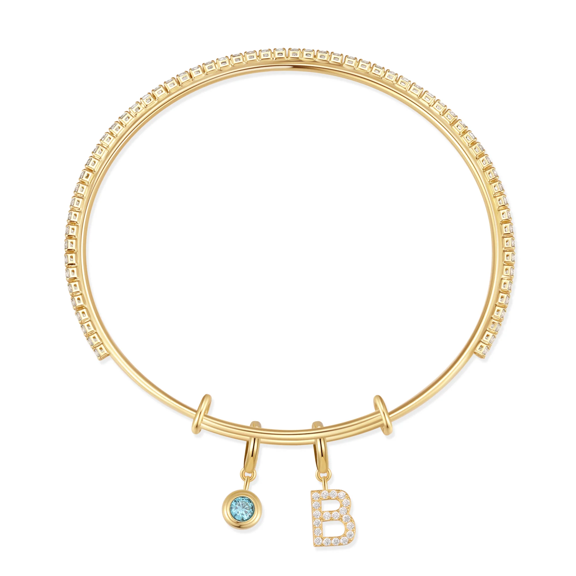 Image of CZ Tennis Birthstone and Initial Charm Bangle