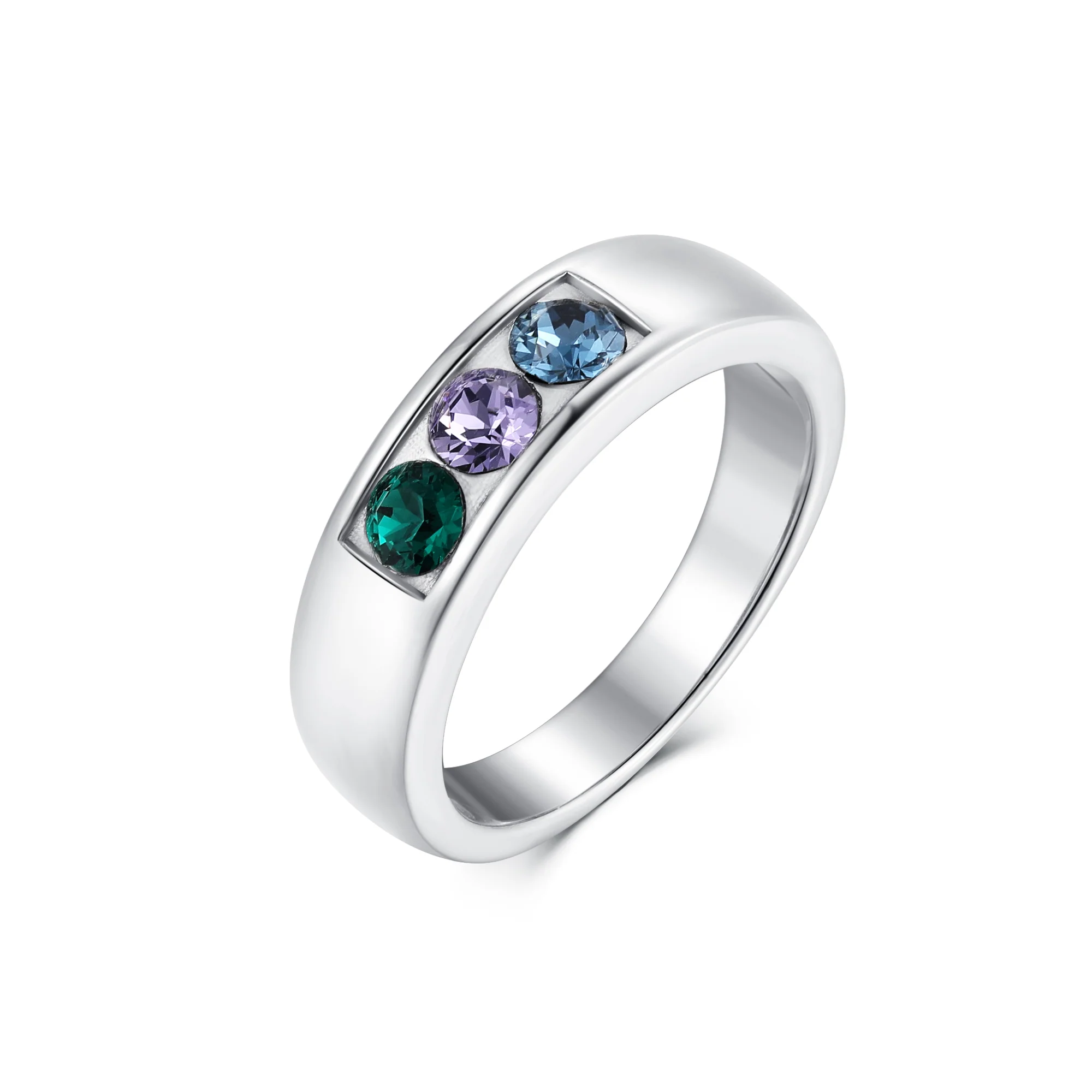 Image of Men's Sterling Silver 3 Stone Family Birthstone Ring