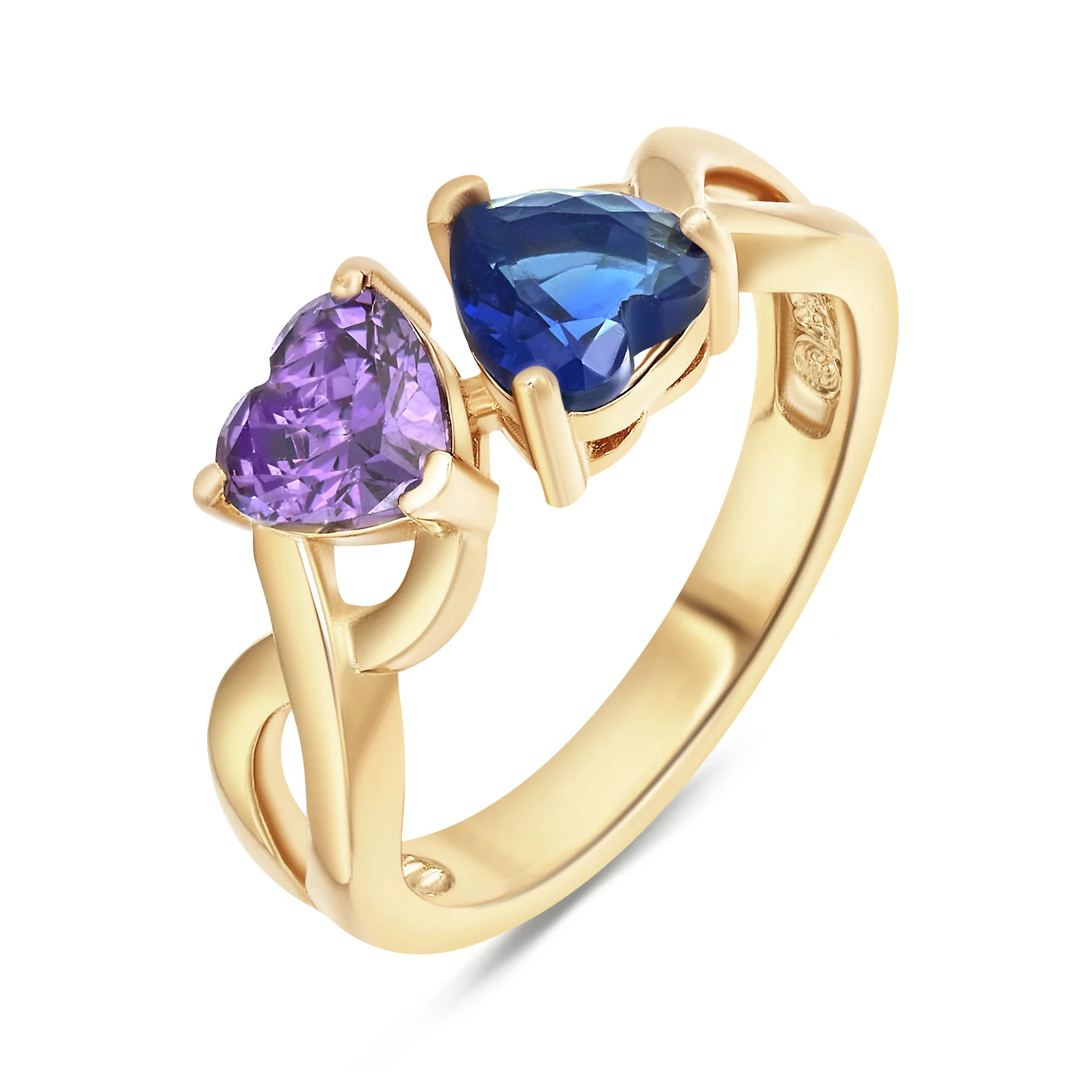 Image of Custom 2 Heart Birthstone Gold Infinity Ring