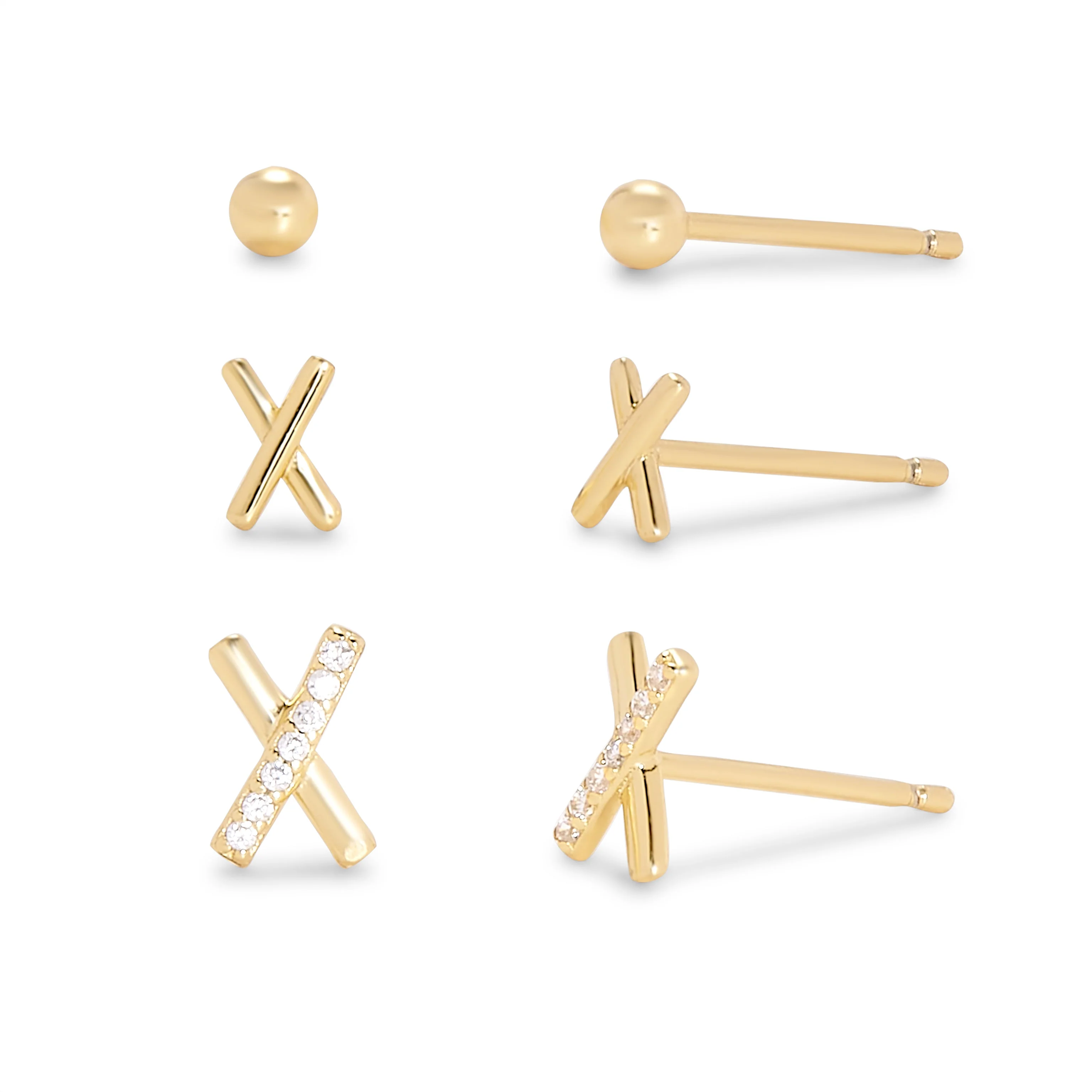 Image of CZ X and Ball Earring Set