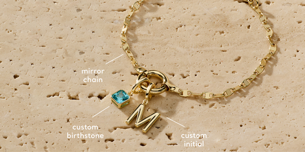 Custom Birthstone and Initial Mirror Charm Bracelet