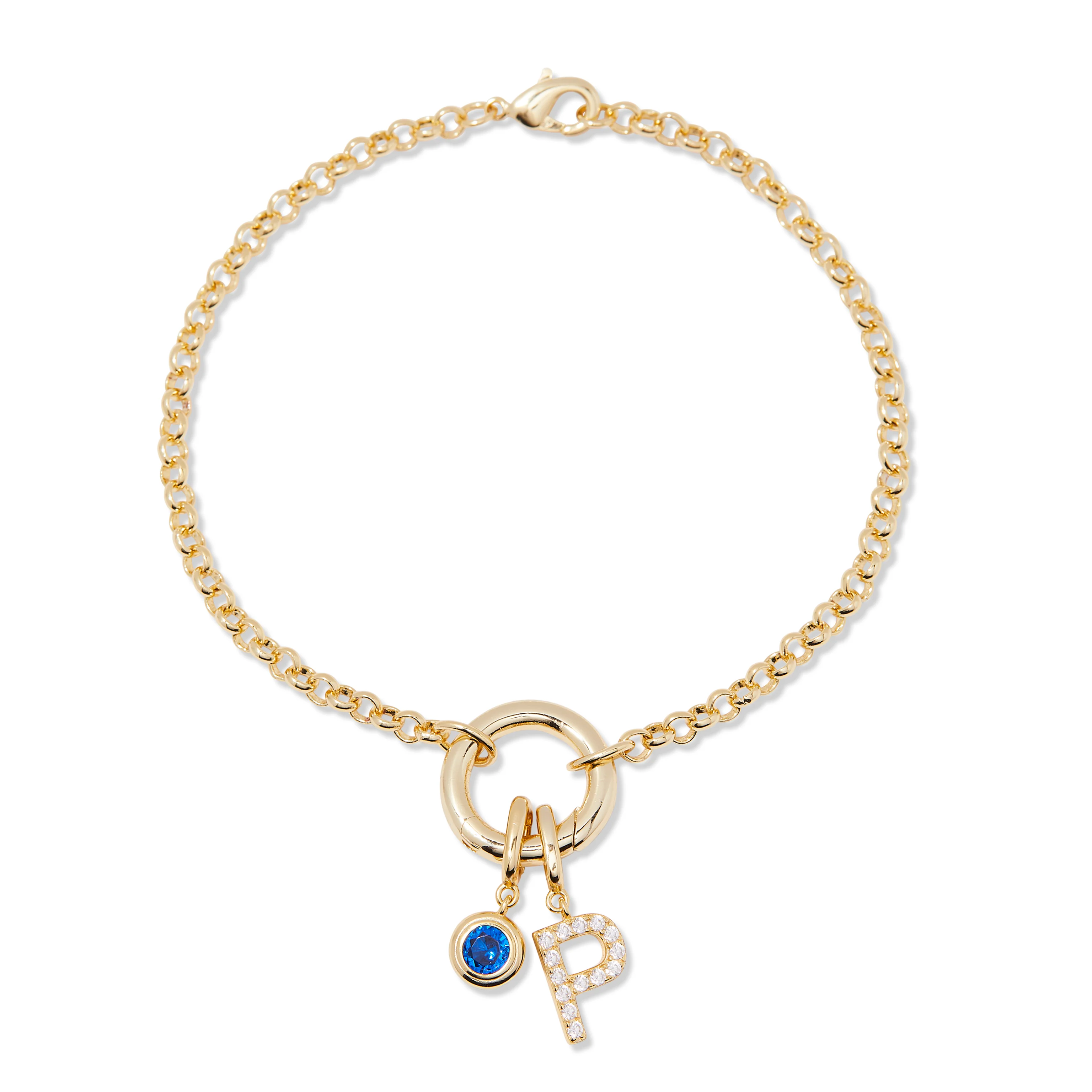 Image of Custom Birthstone and Initial Charm Bracelet