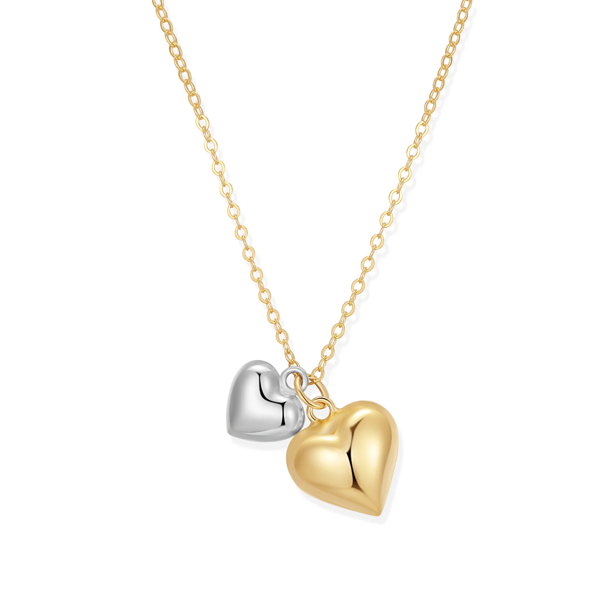 Image of Sterling Silver Two Tone Puffy Duo Heart Necklace
