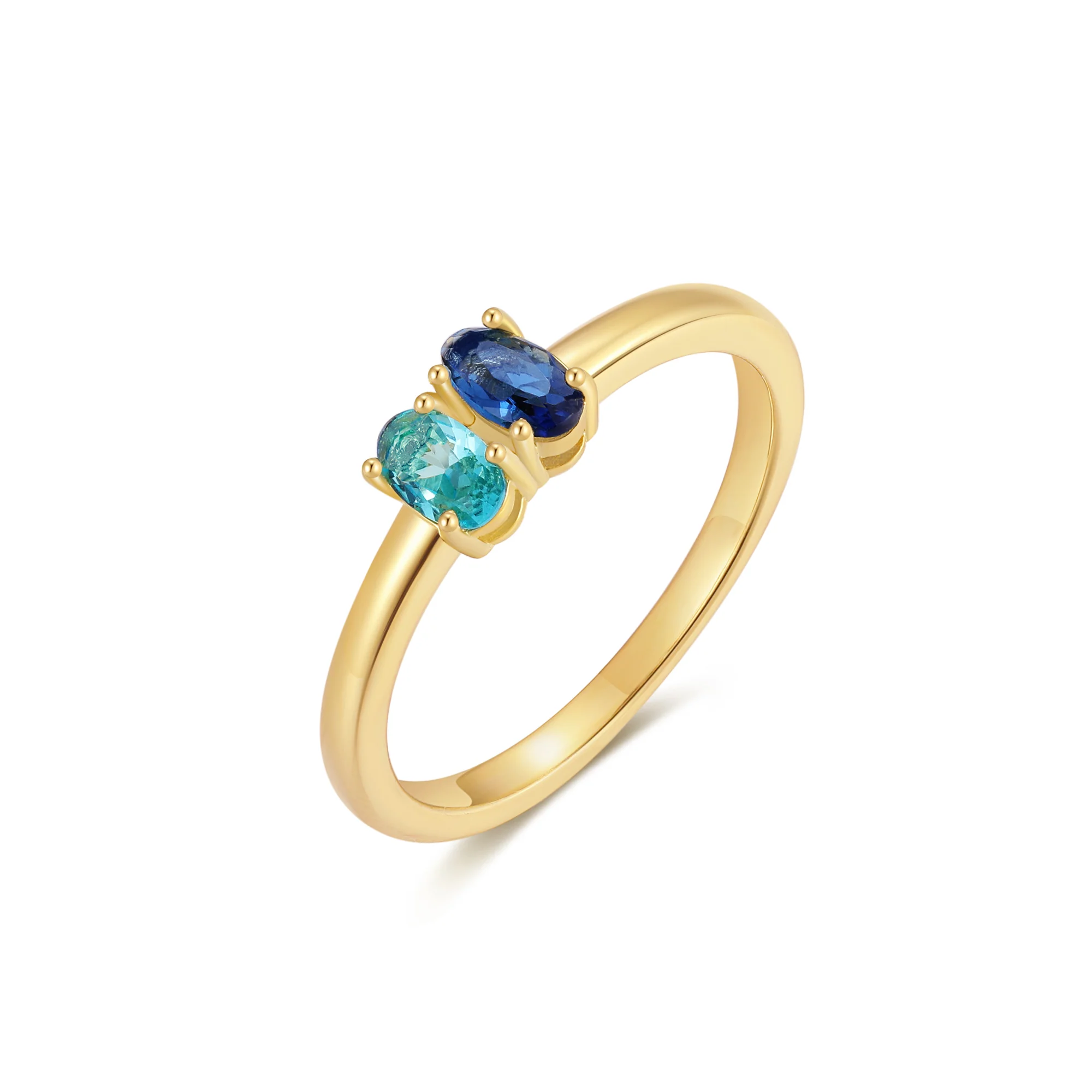 Image of Petite 2 Stone Oval Birthstone Gold Ring