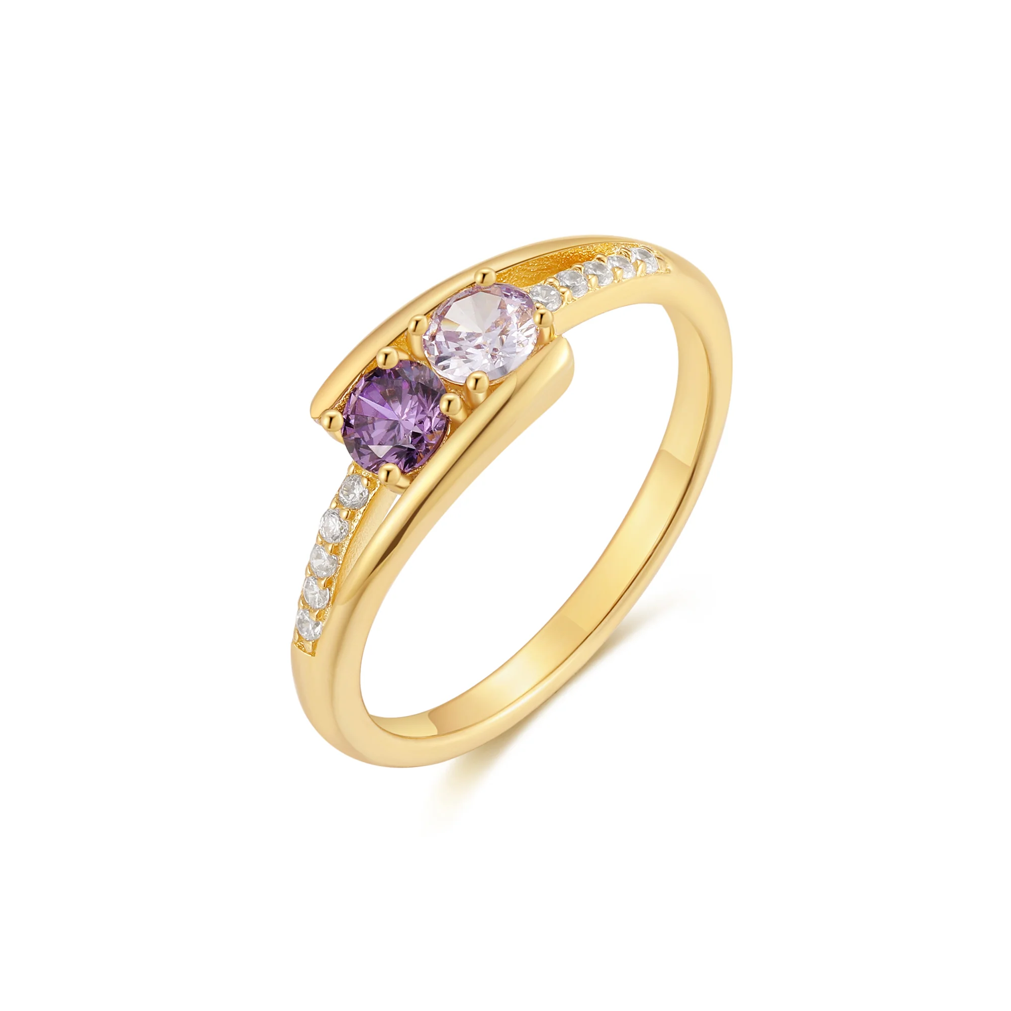 Image of Petite 2 Stone Gold Birthstone Mother's Ring