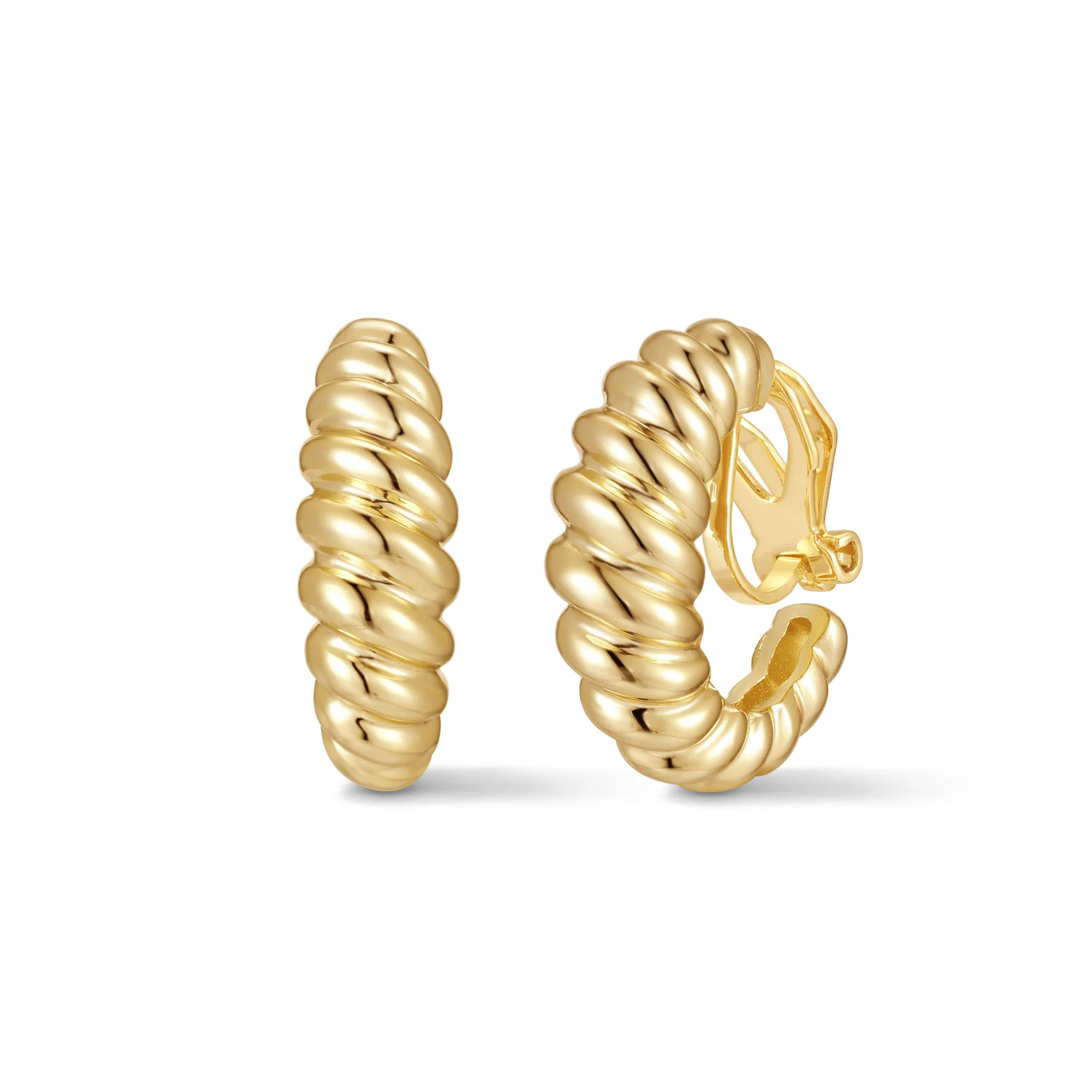 Image of Waterproof Texture Hoop Clip On Earrings