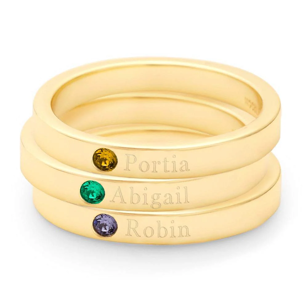 Image of Custom Stacking Name and Birthstone Ring