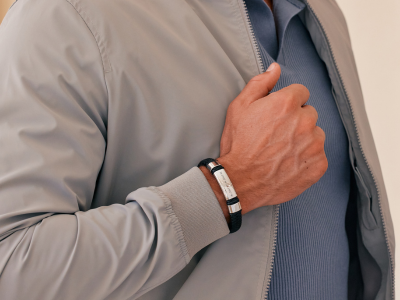 Men's Genuine Leather Stainless Steel Engravable Bracelet