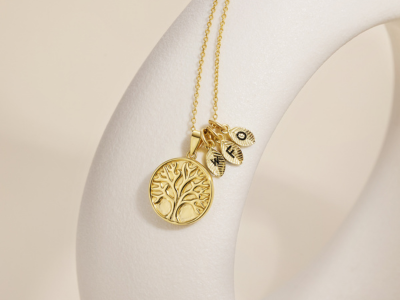 Hand Stamped Family Tree Initial Gold Necklace