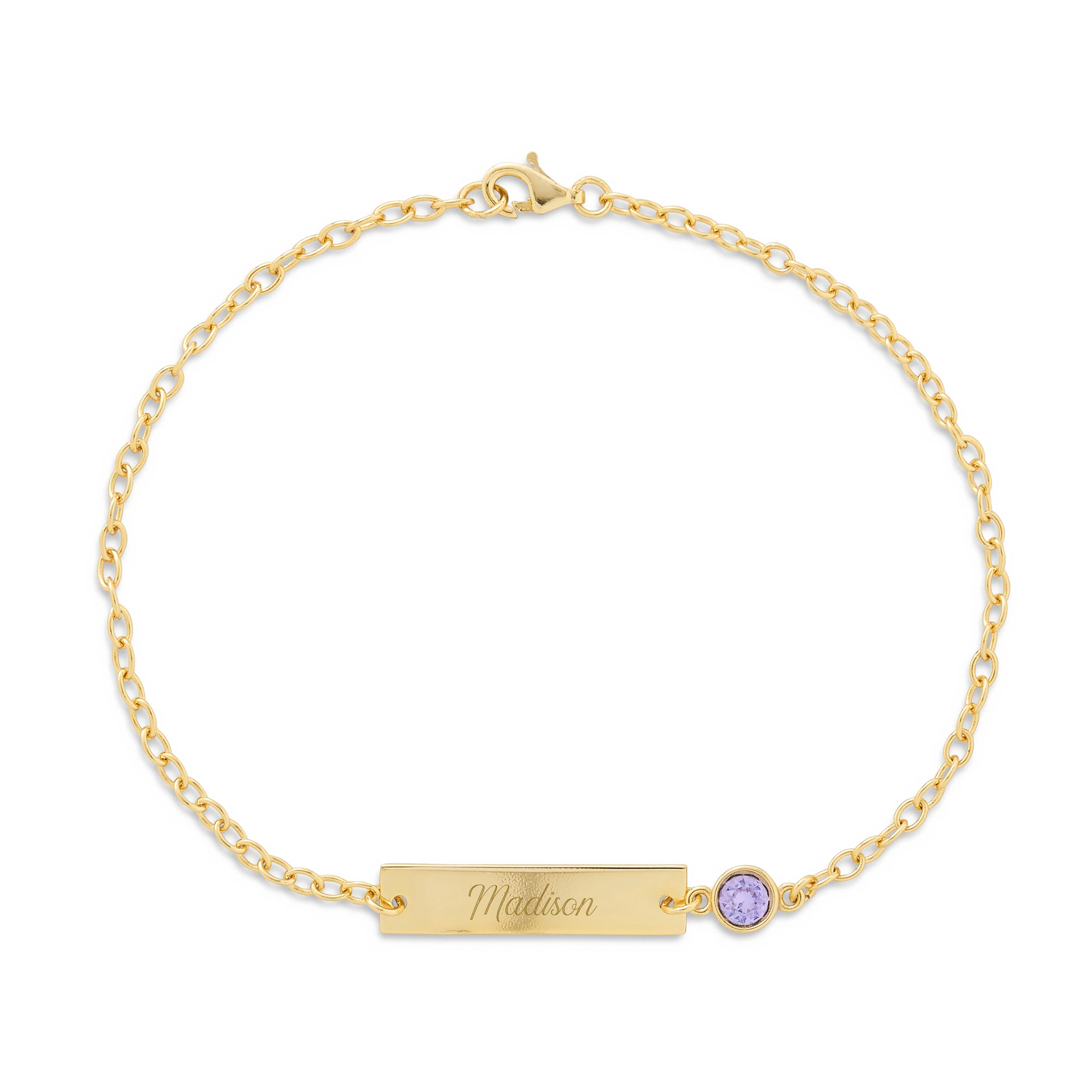 Image of Custom Bezel Set Birthstone Name Bar Bracelet