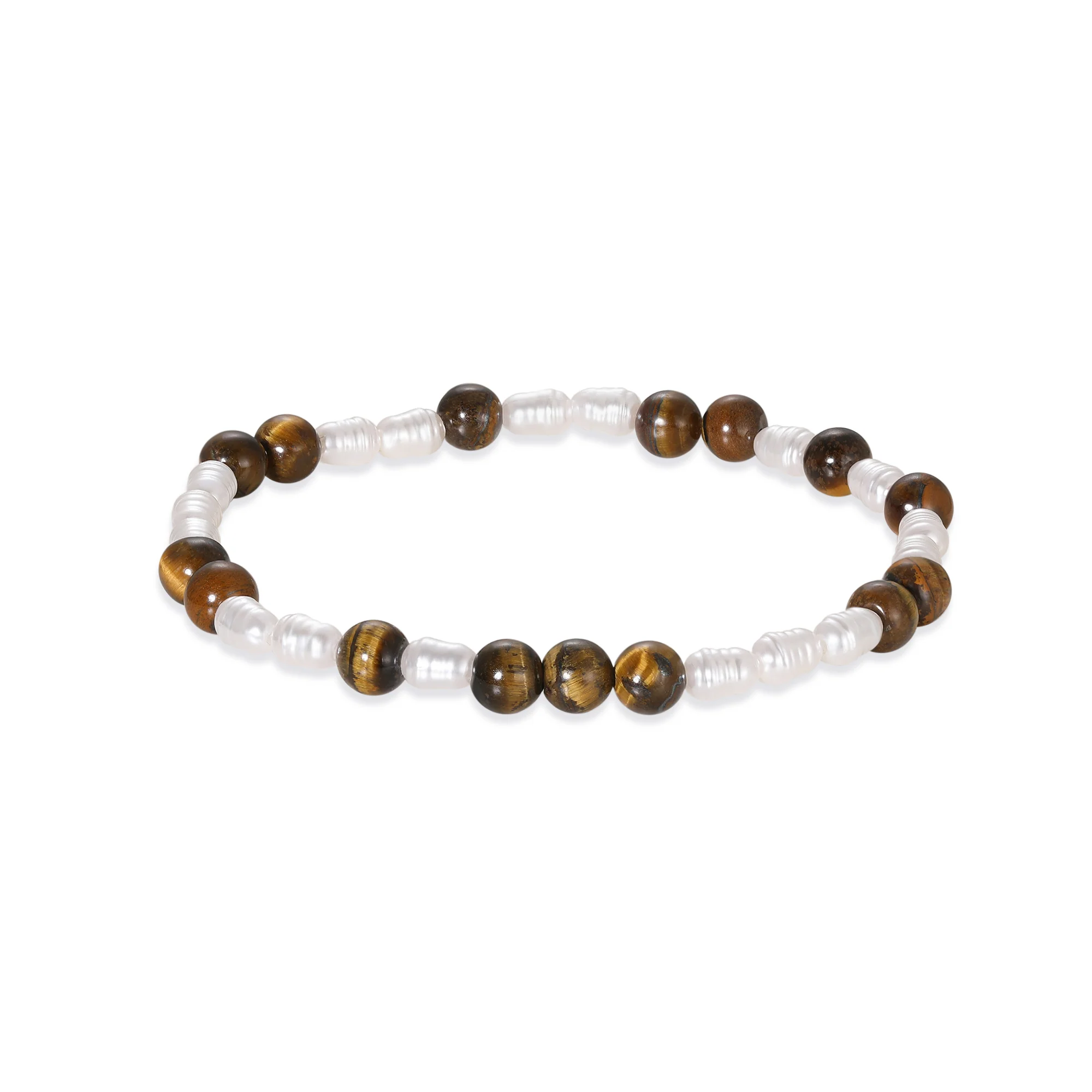 Image of Men's Tiger Eye and Pearl Bead Bracelet