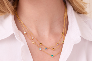 Floating Bezel Set Gold Birthstone Necklace