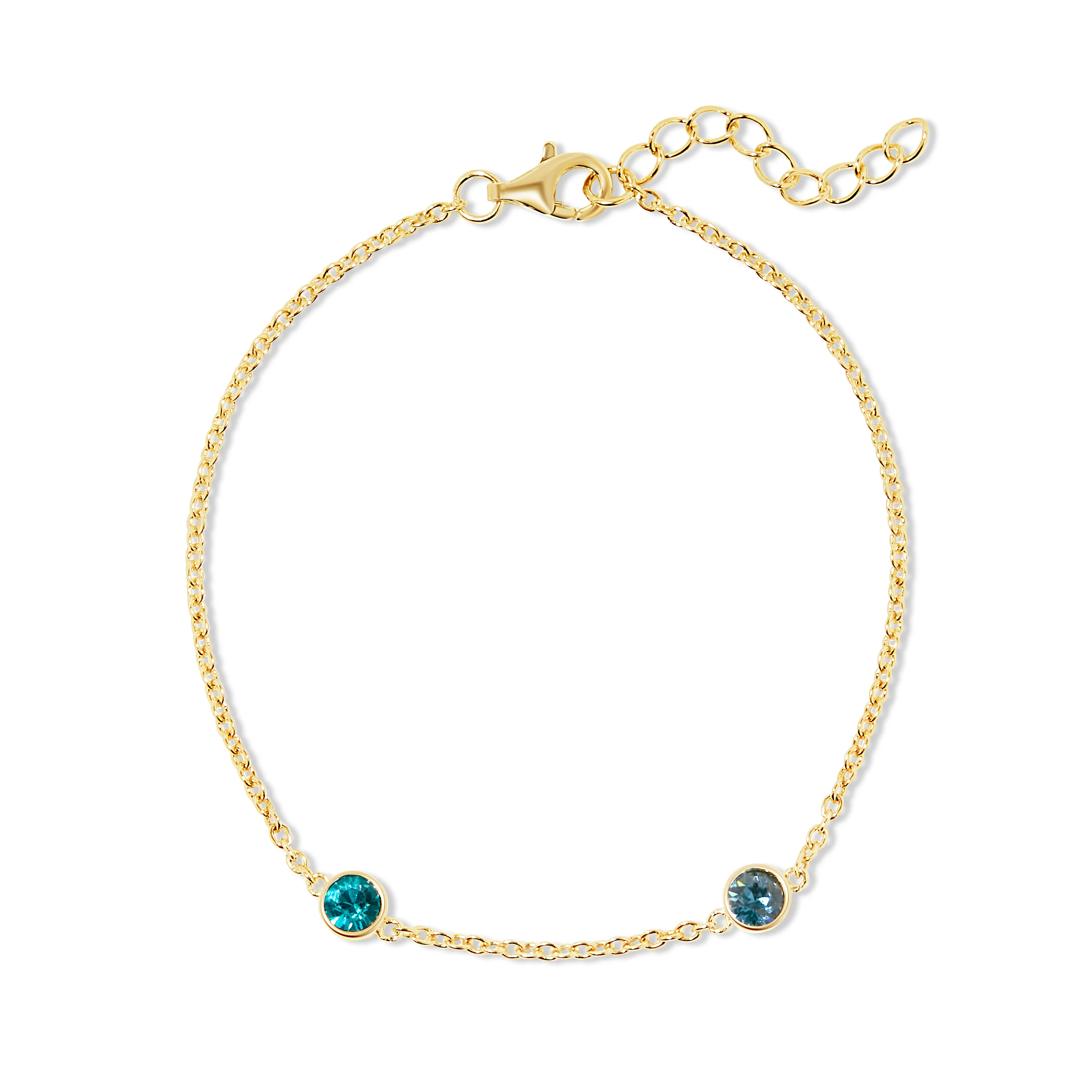 Image of Two Stone Floating Bezel Set Gold Birthstone Bracelet