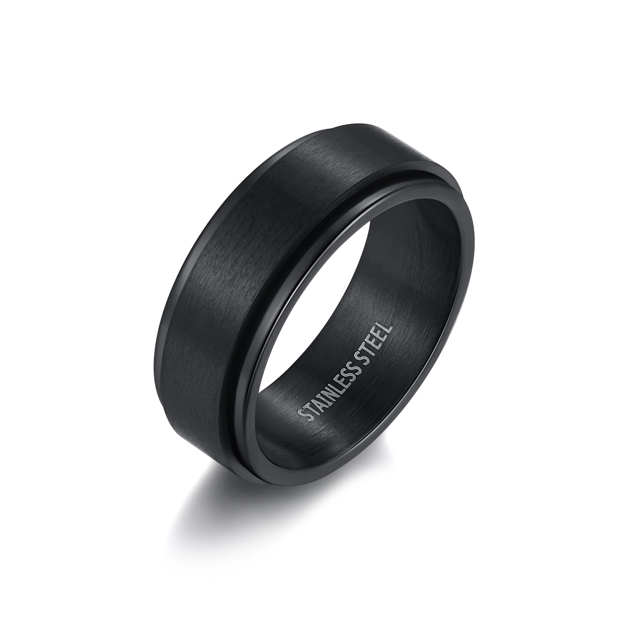 Image of Men's Black Stainless Steel Spinner Ring