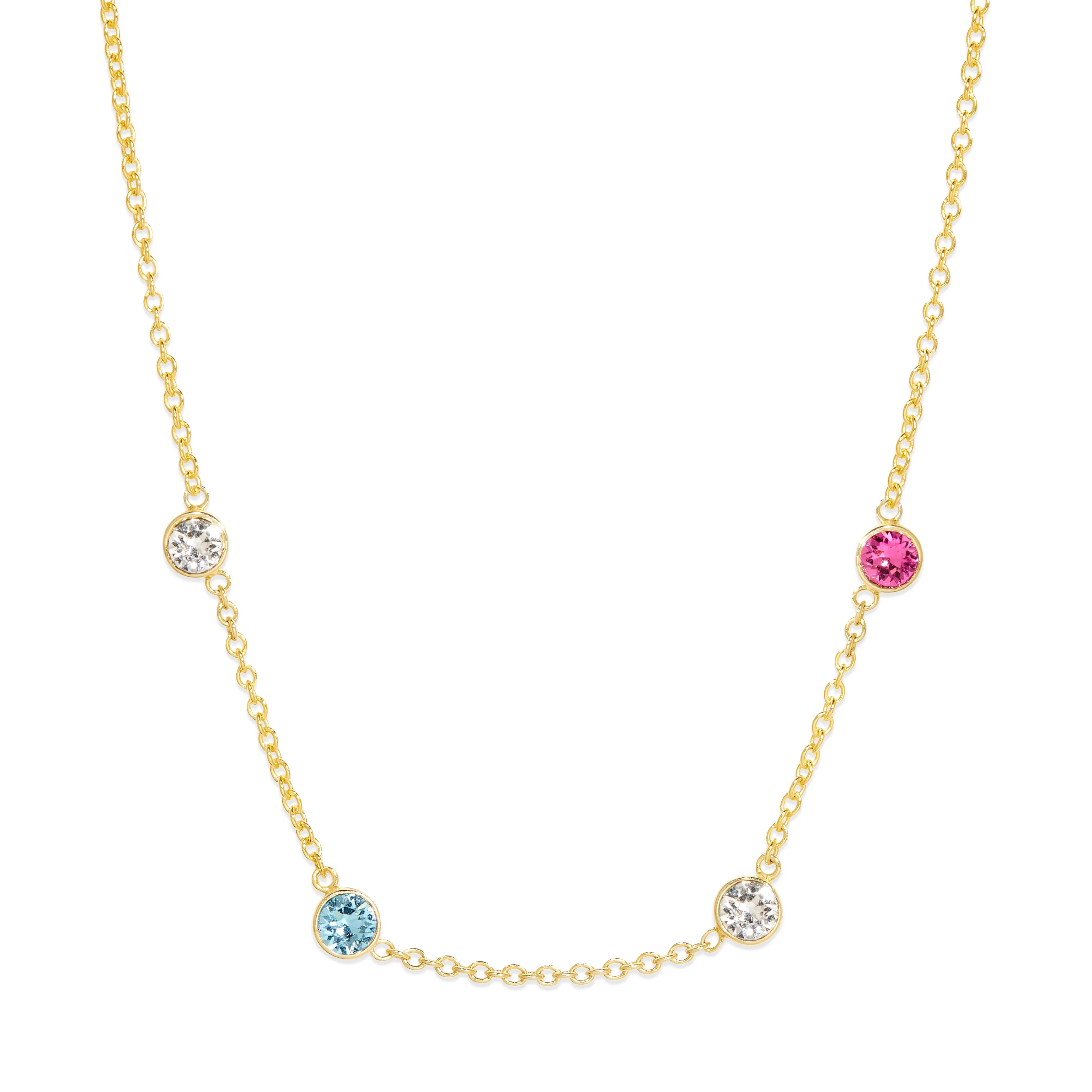 Image of Four Stone Floating Bezel Set Gold Birthstone Necklace