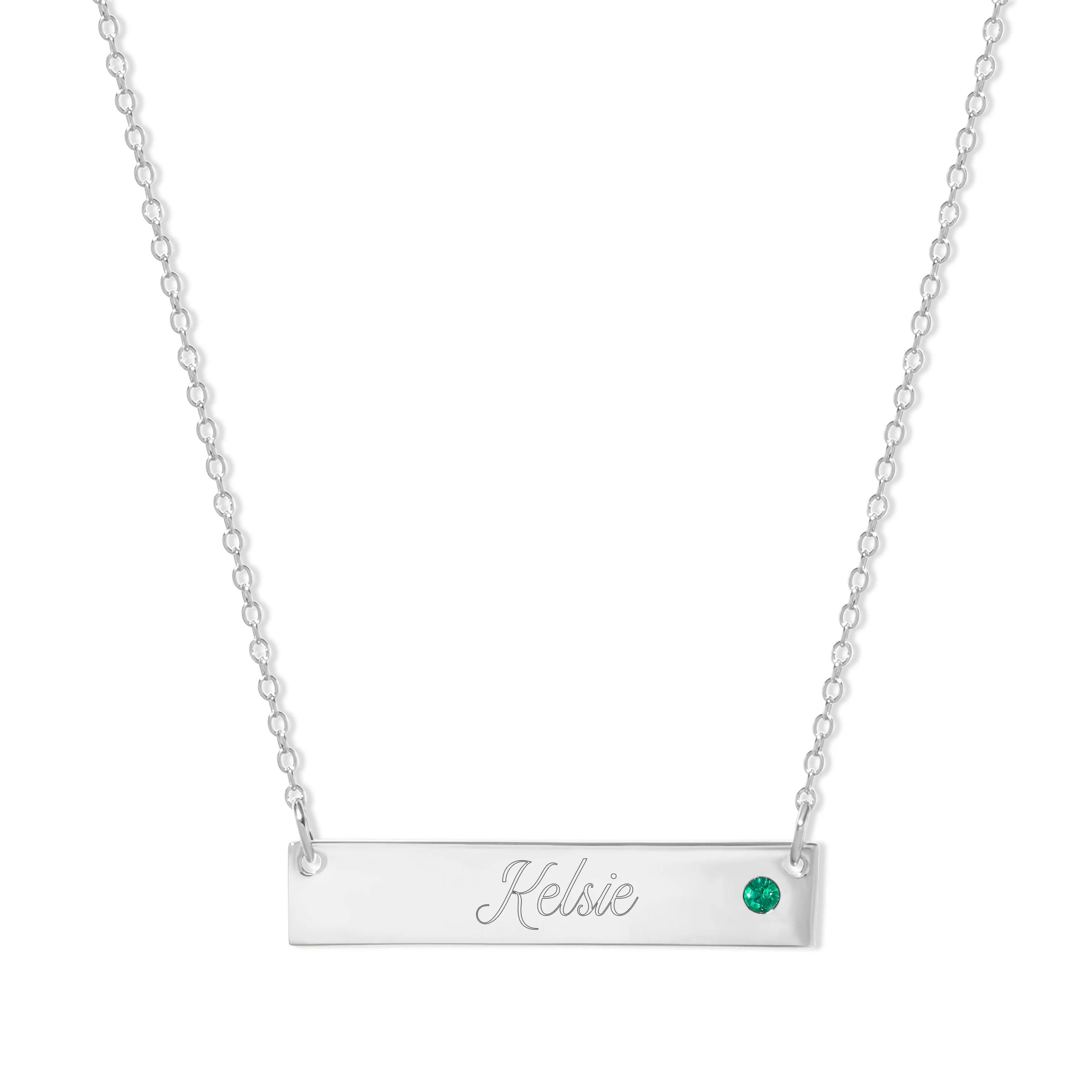 Image of Engravable Sterling Silver Birthstone Name Bar Necklace