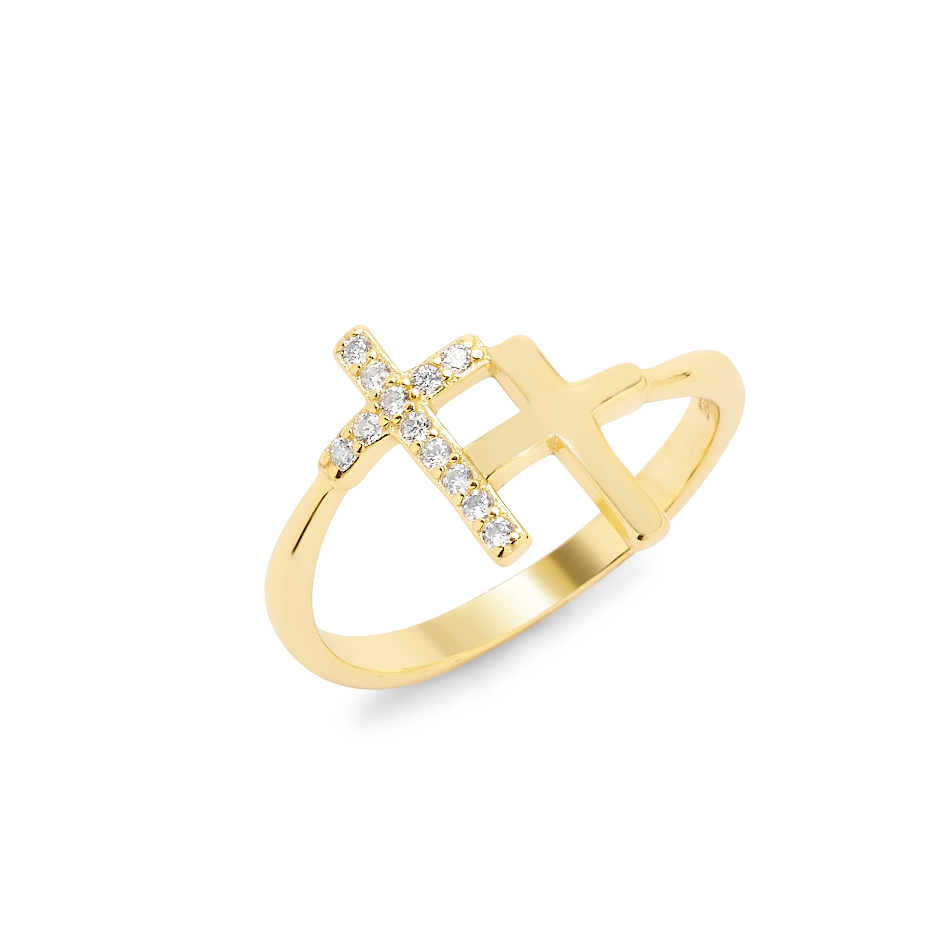 Image of Gold Plated CZ Double Cross Ring