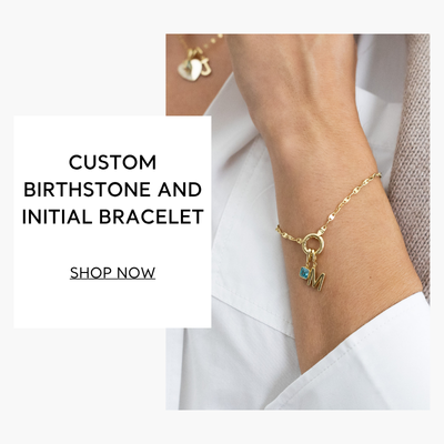 Custom Birthstone and Initial Mirror Charm Bracelet