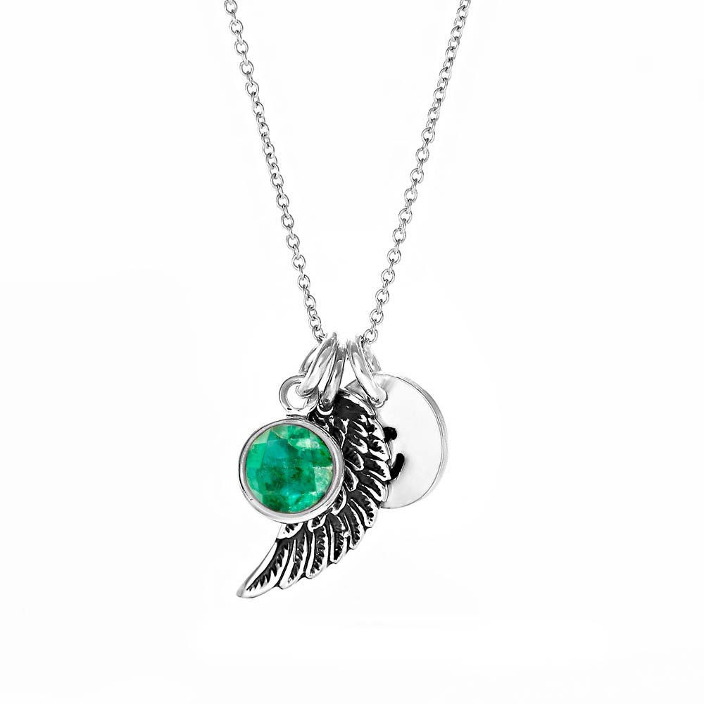 Image of Angel Wing Initial Birthstone Charm Necklace