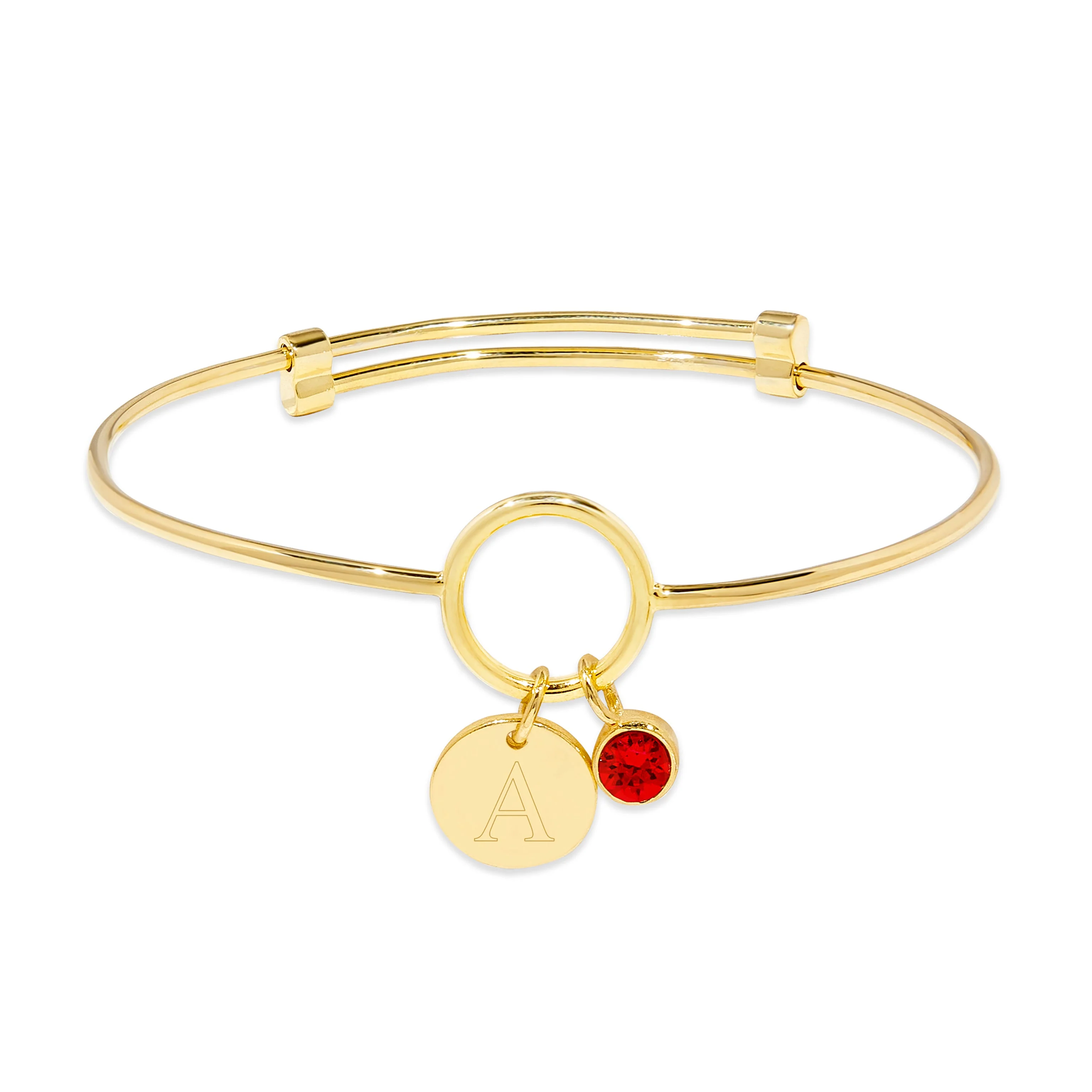 Image of Custom Gold Birthstone and Initial Charm Bangle Bracelet